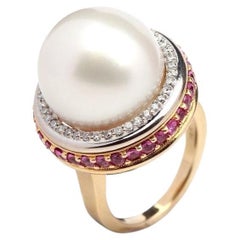 Ring South Sea Pearl with Pink Sapphires 
Diamonds