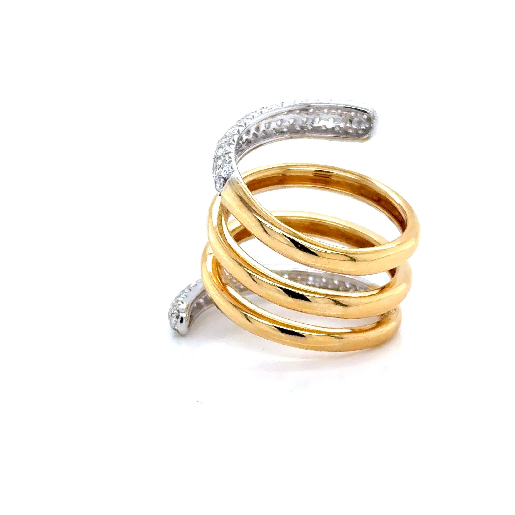 Anillo Espiral Redondo Amarillo Oro y Diamantes Corte redondo en venta