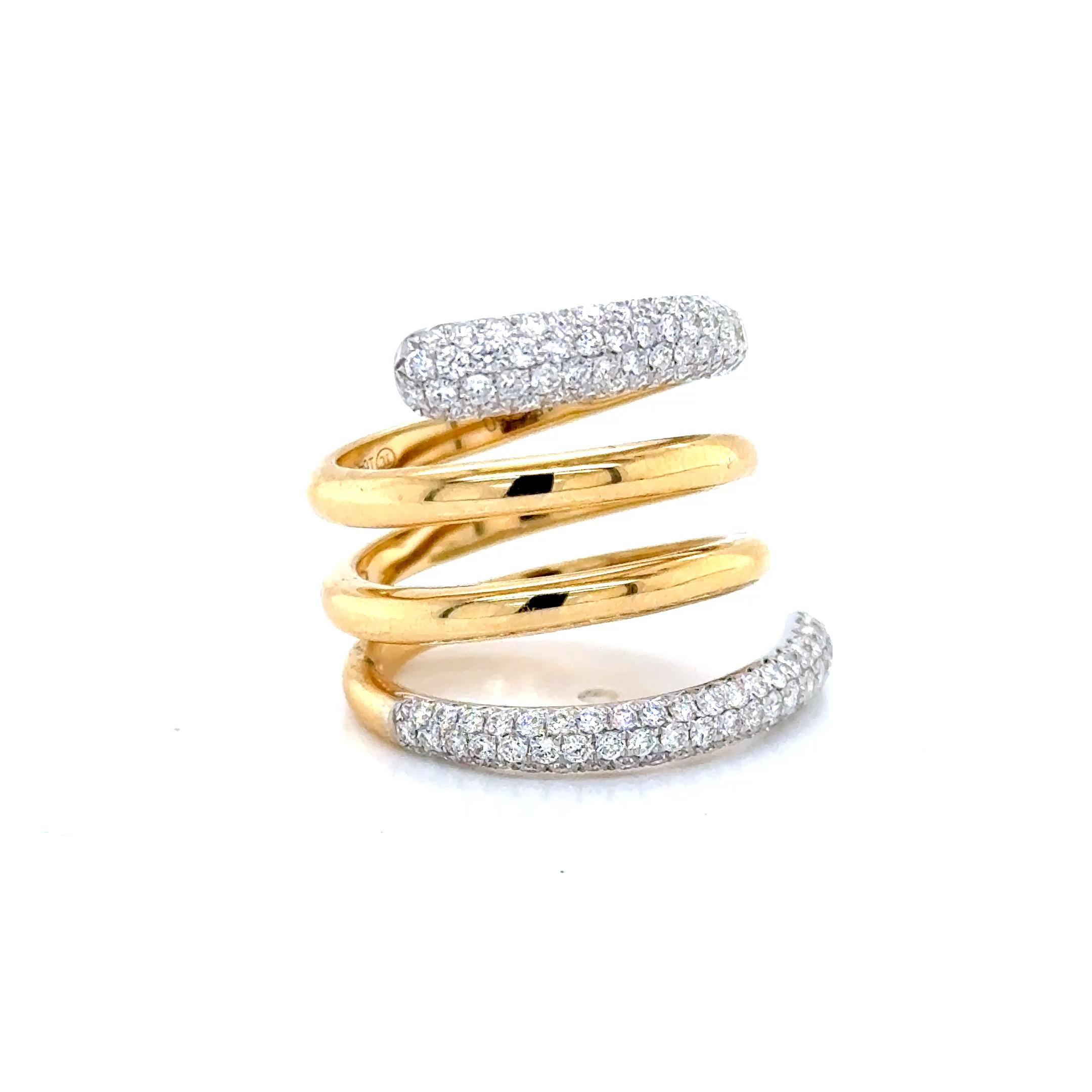 Anillo Espiral Redondo Amarillo Oro y Diamantes en venta 2