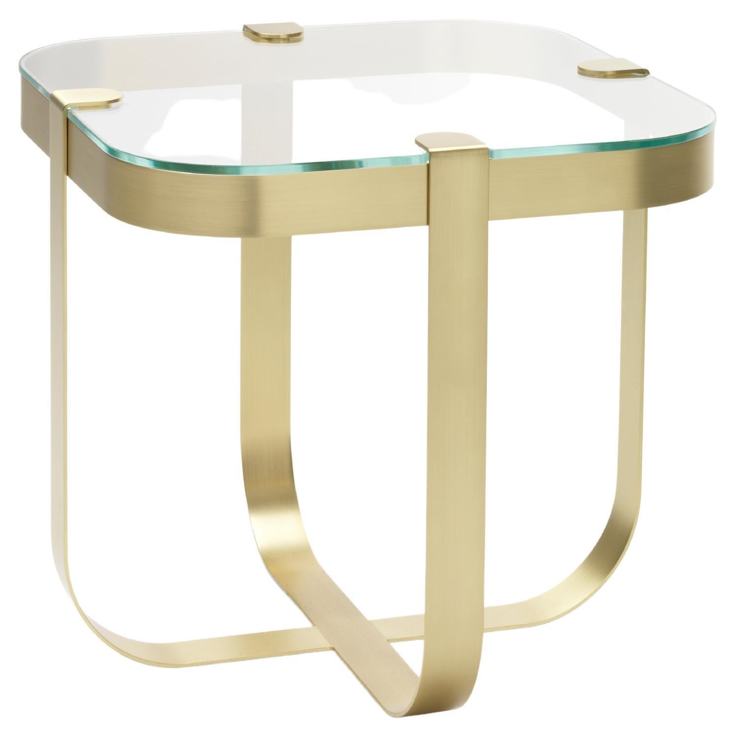 Table basse carrée Ring avec cadre en laiton et plateau transparent de Serena Confalonieri