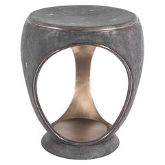 Ring Stool in Coal Black Shagreen and Bronze-Patina Brass by R&Y Augousti
