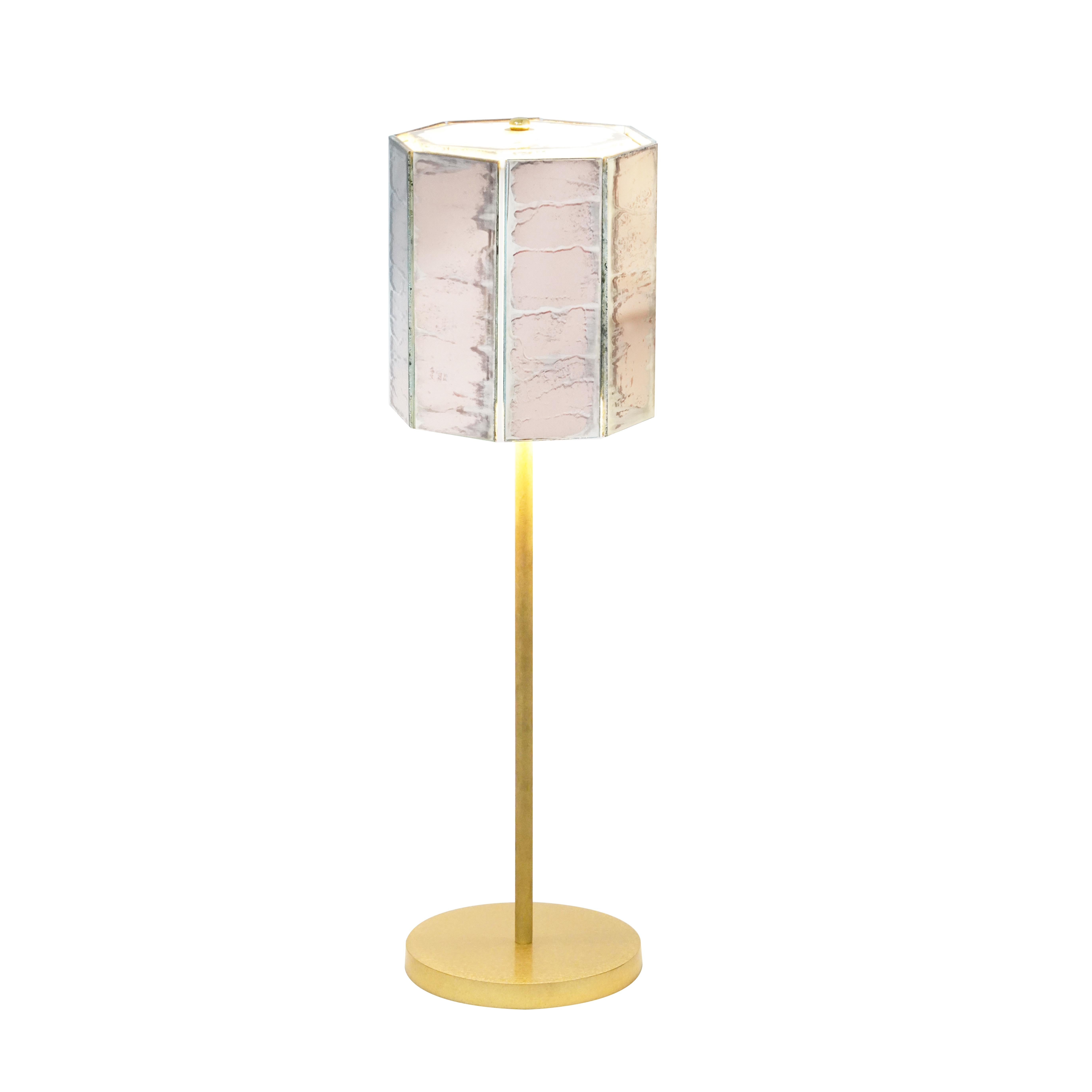 RING Tischlampe aus versilbertem Glas mit Rosensilber  im Angebot 2
