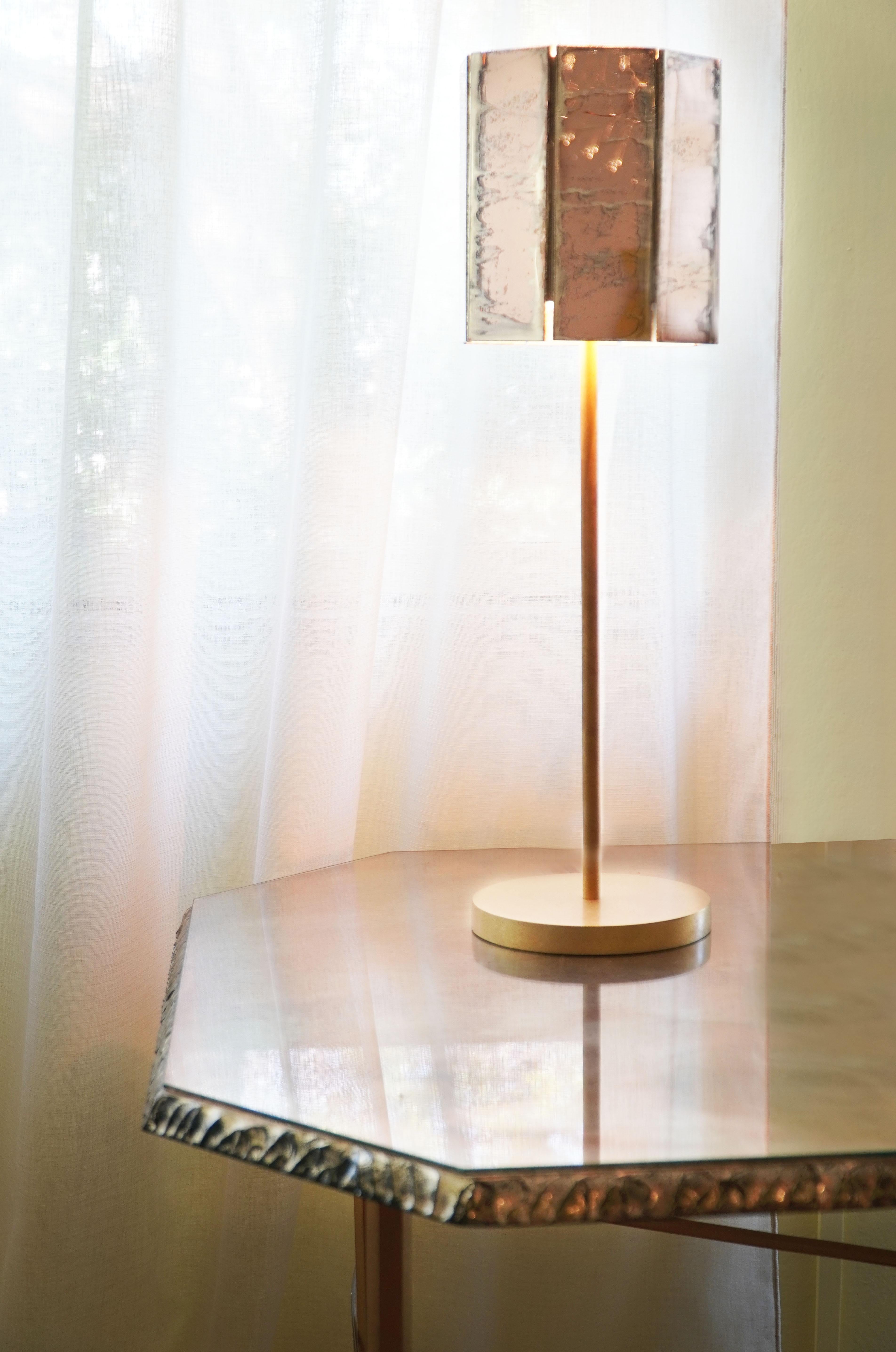 RING Tischlampe aus versilbertem Glas mit Rosensilber  im Angebot 3