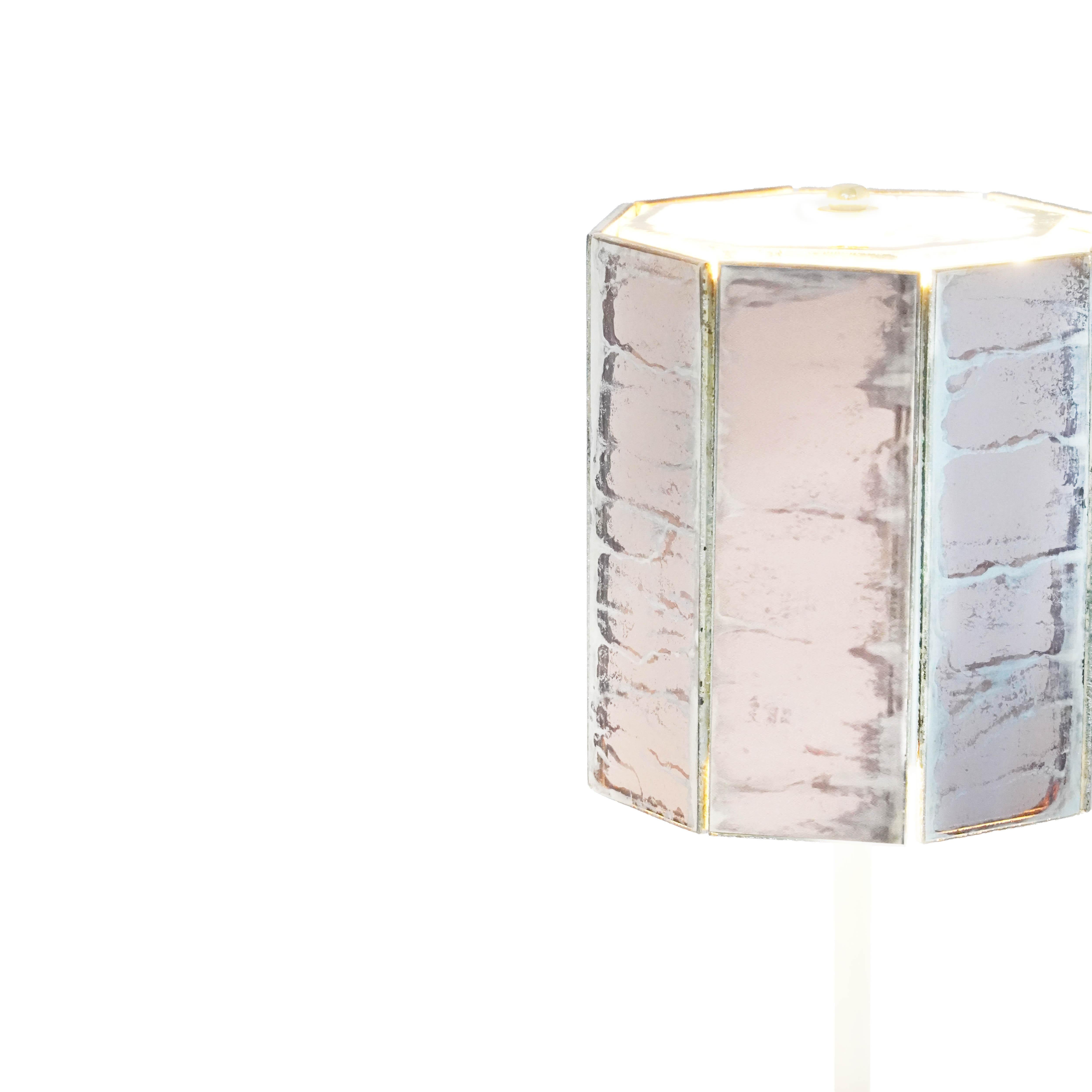 RING Tischlampe aus versilbertem Glas mit Rosensilber  (Italienisch) im Angebot