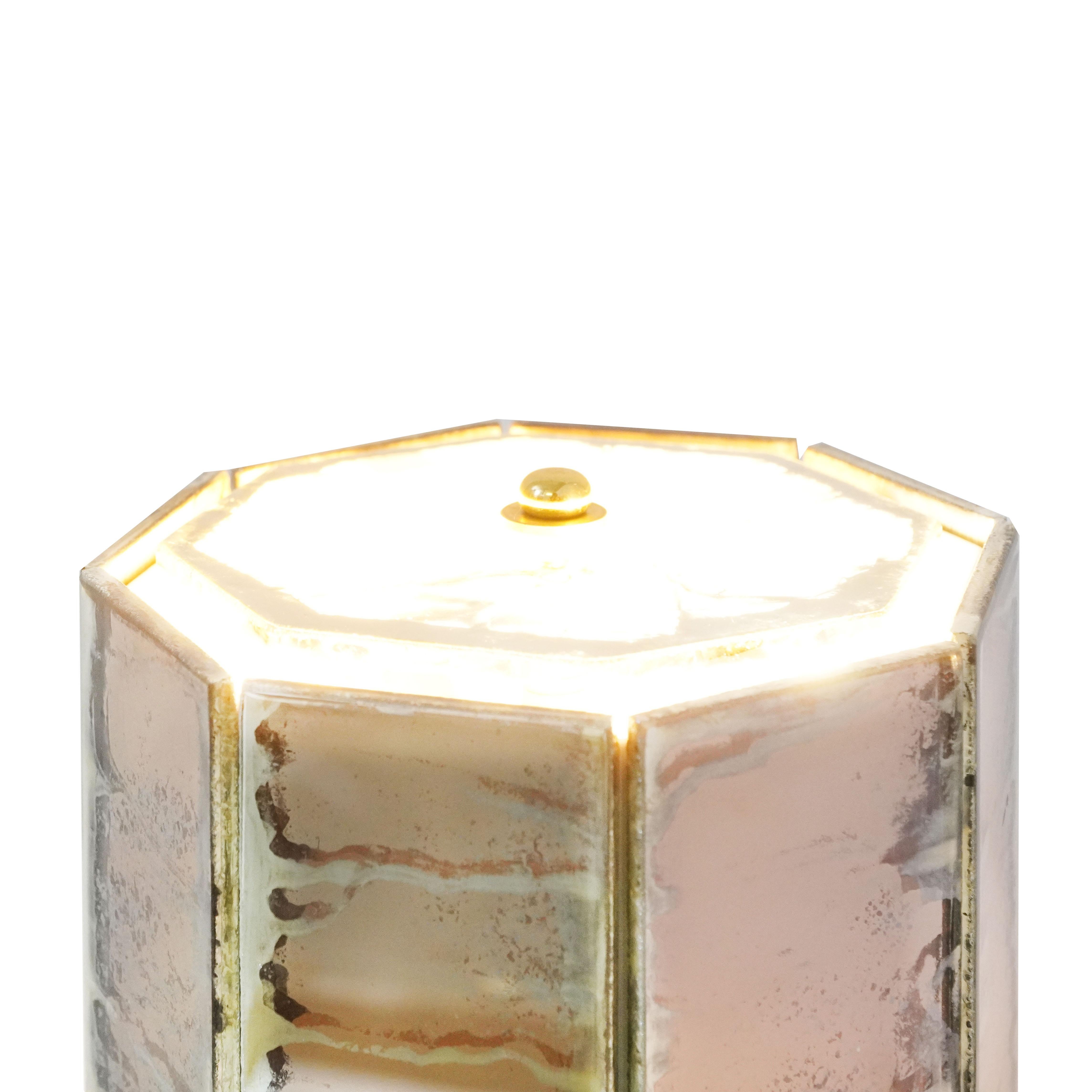 RING Tischlampe aus versilbertem Glas mit Rosensilber  (21. Jahrhundert und zeitgenössisch) im Angebot