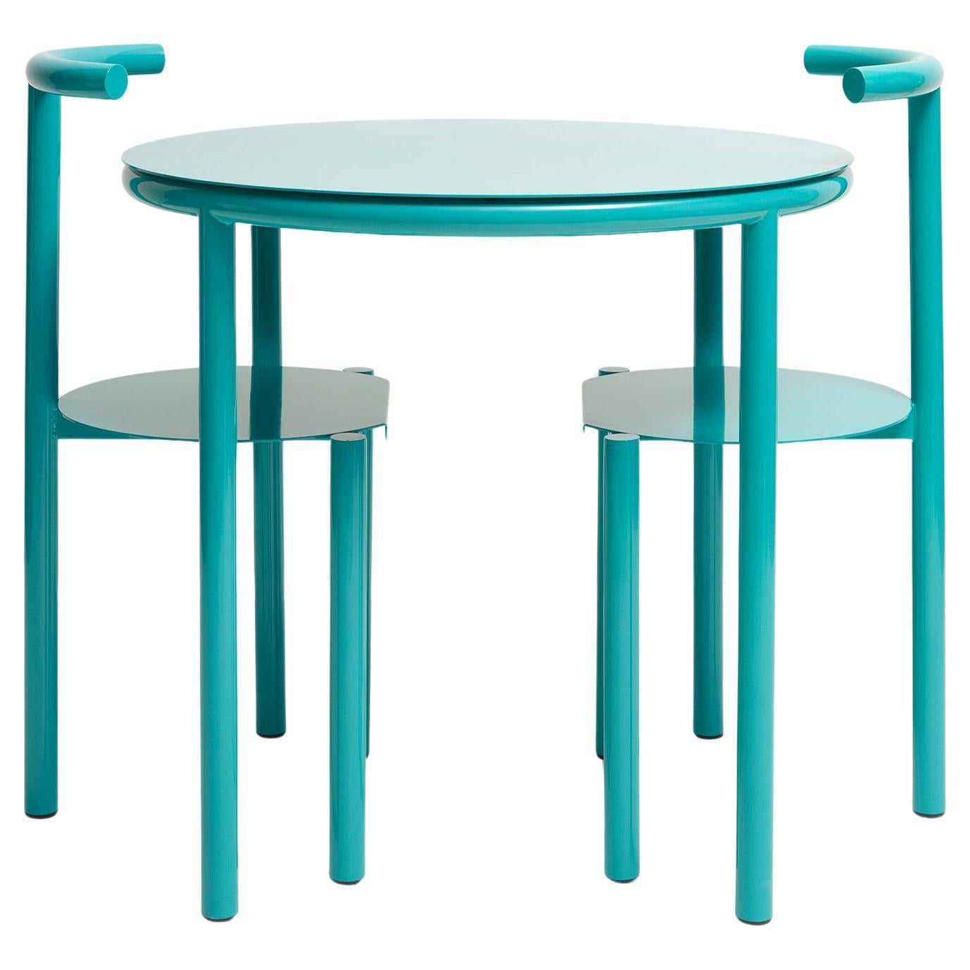 Table Ring avec 2 chaises - Table de salle à manger/table basse en métal tubulaire aux couleurs minimalistes en vente