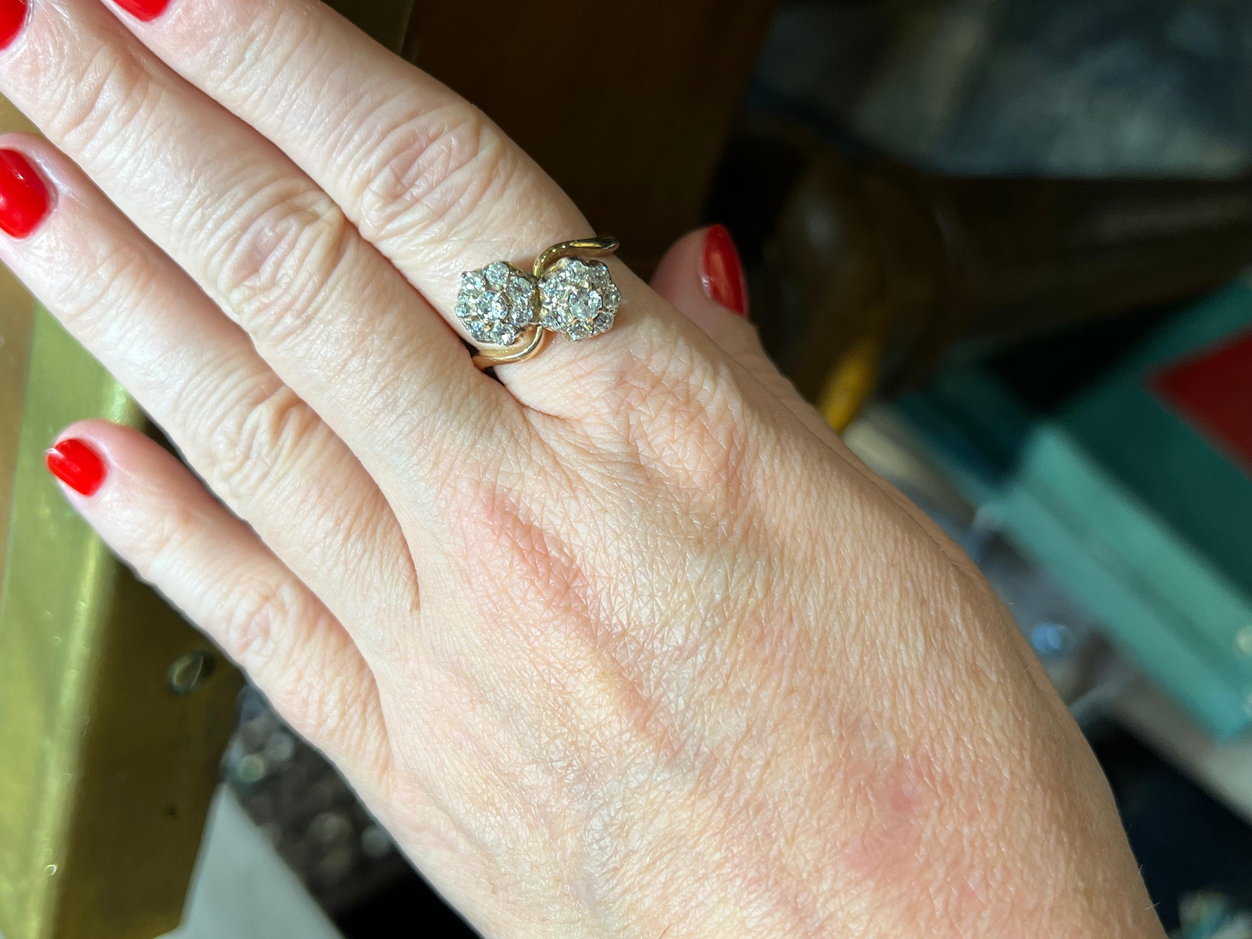 Ring “toi et moi” pave diamonds “antique cut” for 1.20 carat 18 carat gold For Sale 7