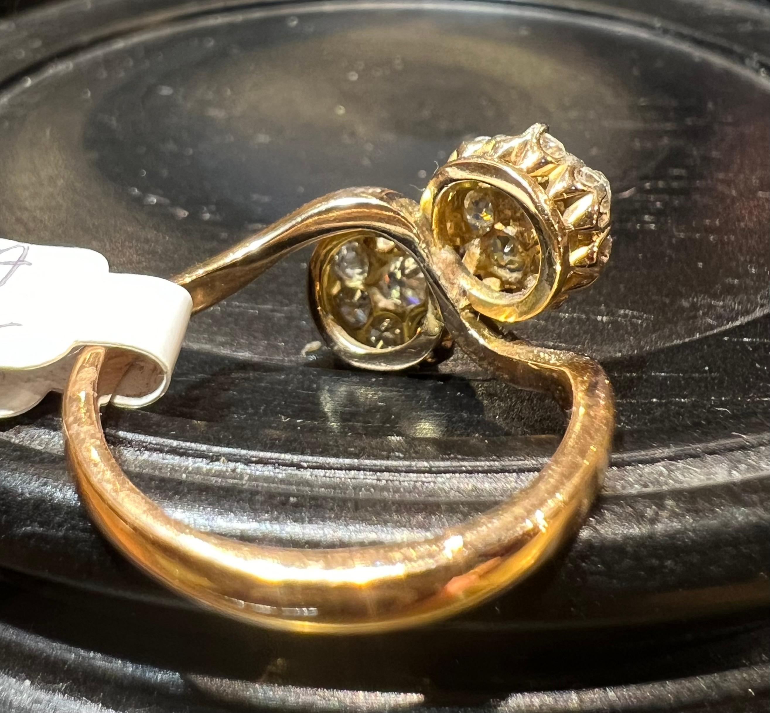 Ring “toi et moi” pave diamonds “antique cut” for 1.20 carat 18 carat gold For Sale 11