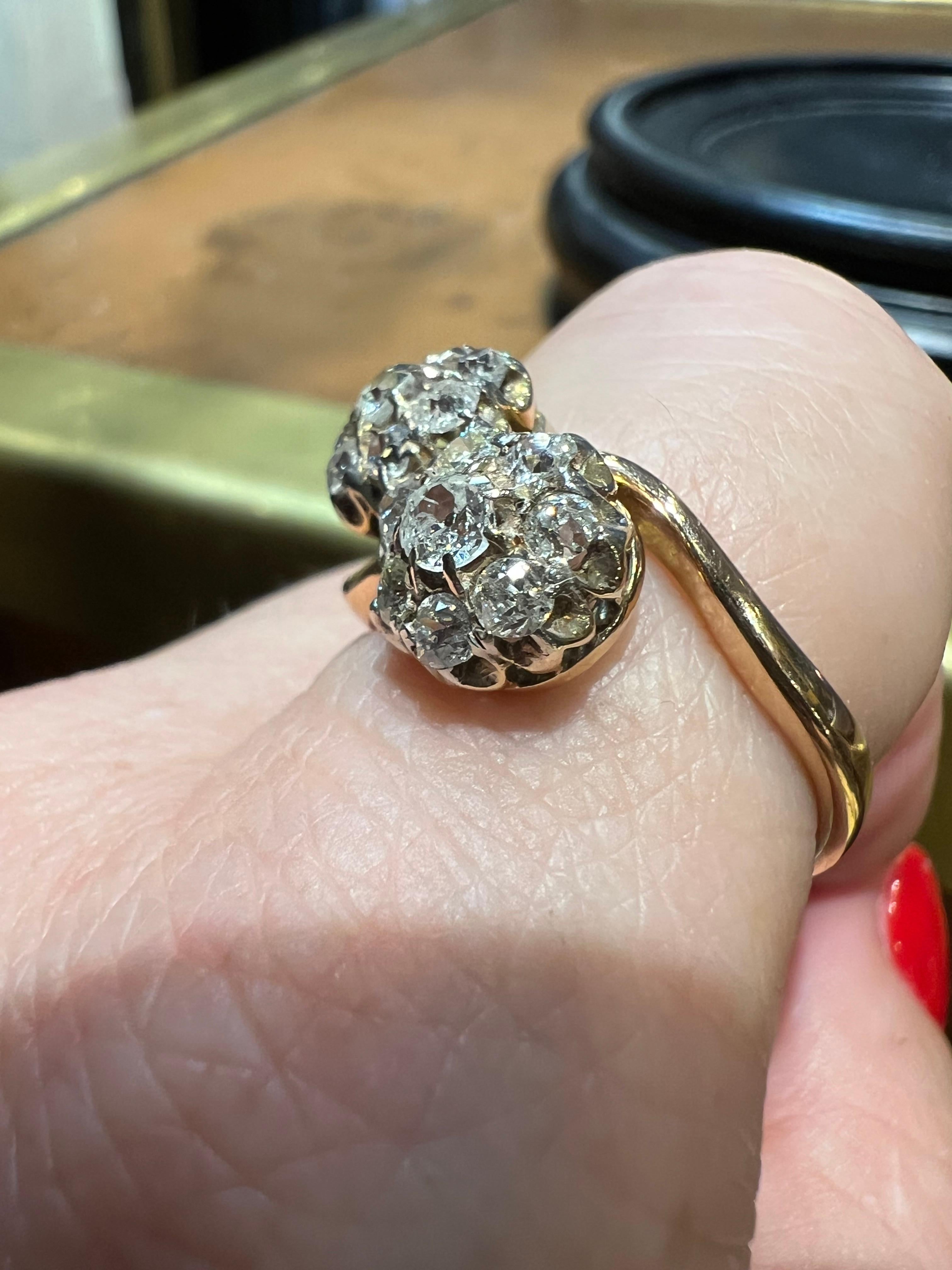 Old European Cut Ring “toi et moi” pave diamonds “antique cut” for 1.20 carat 18 carat gold For Sale