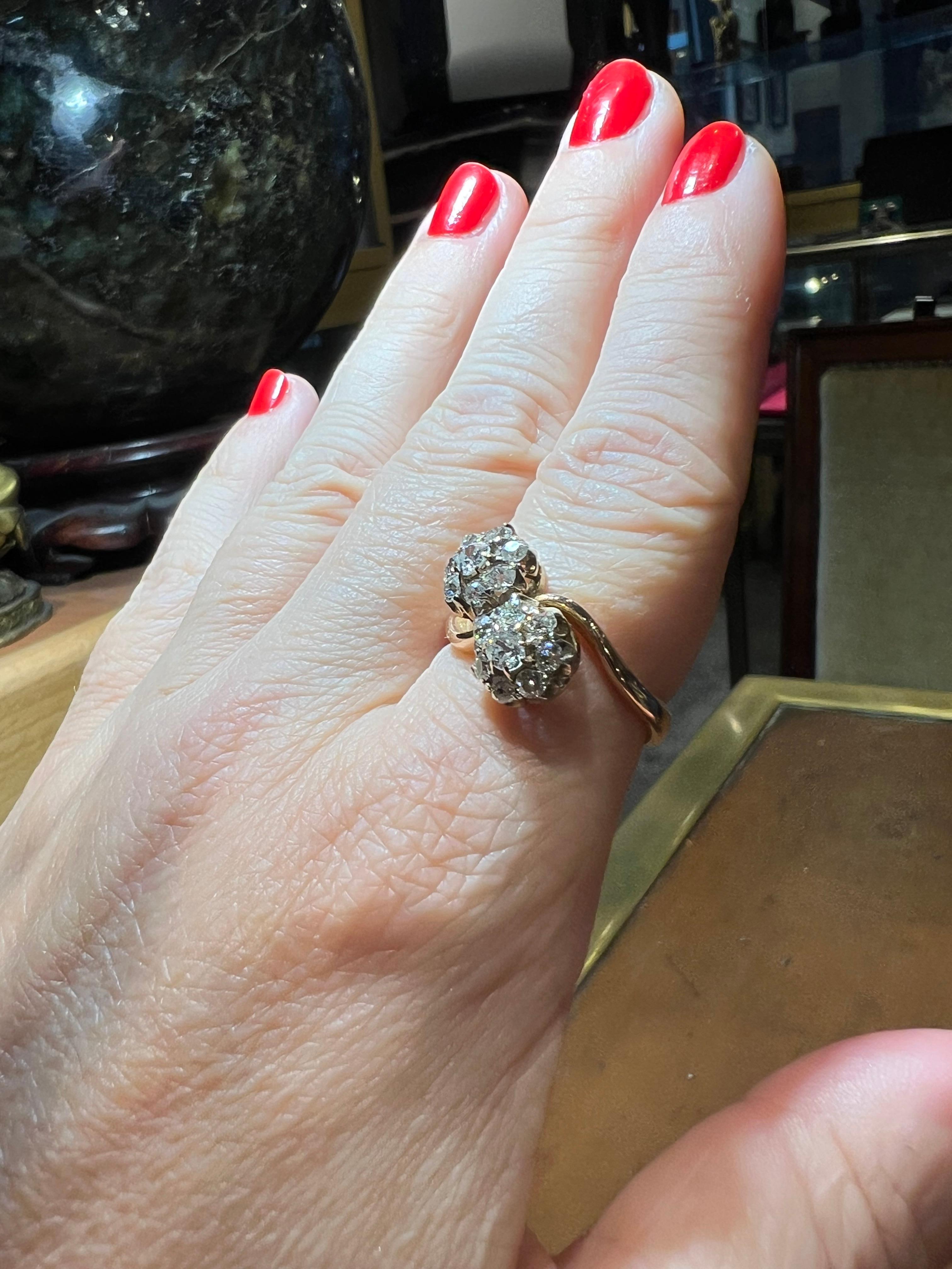 Women's Ring “toi et moi” pave diamonds “antique cut” for 1.20 carat 18 carat gold For Sale