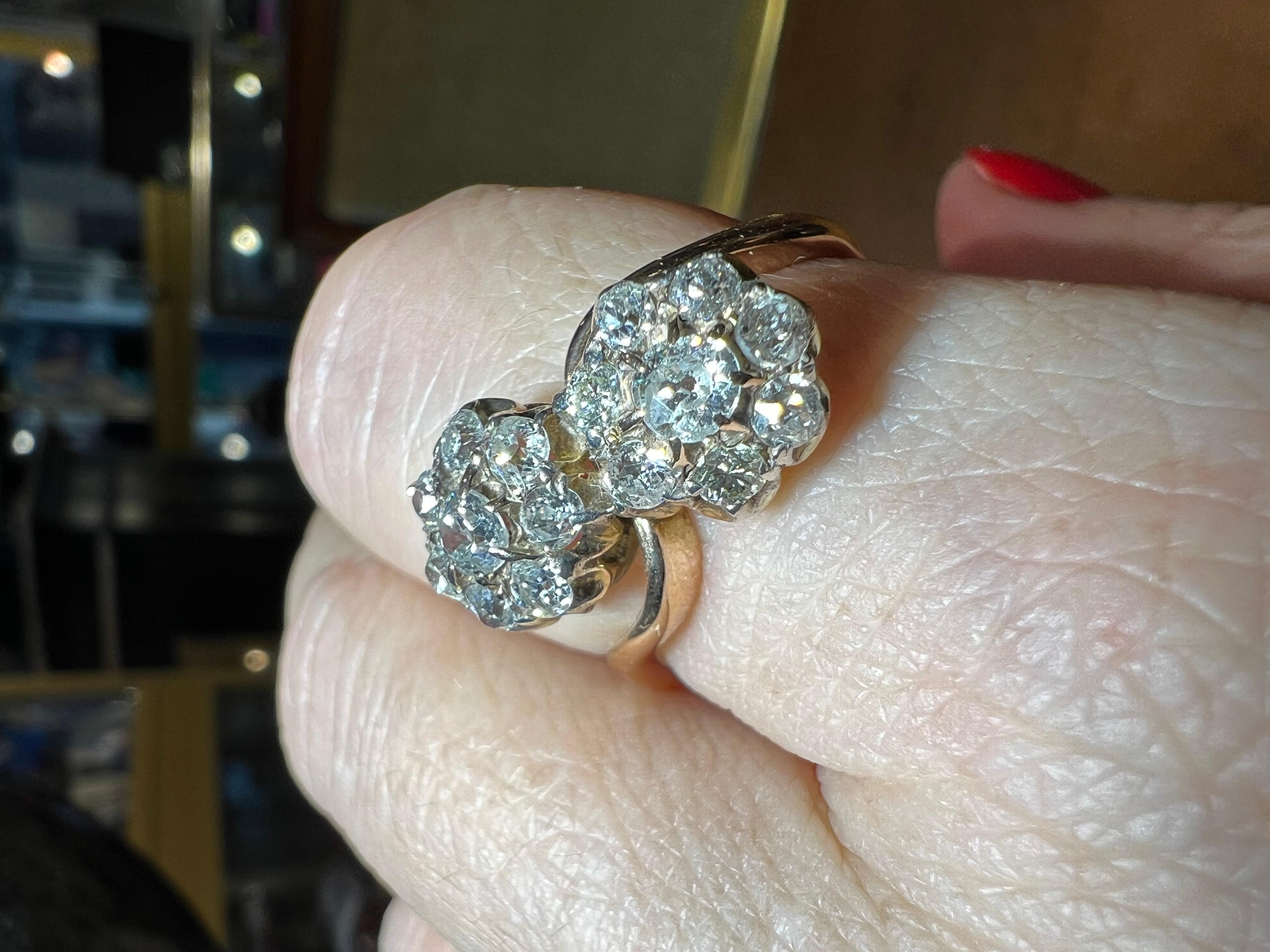 Ring “toi et moi” pave diamonds “antique cut” for 1.20 carat 18 carat gold For Sale 3