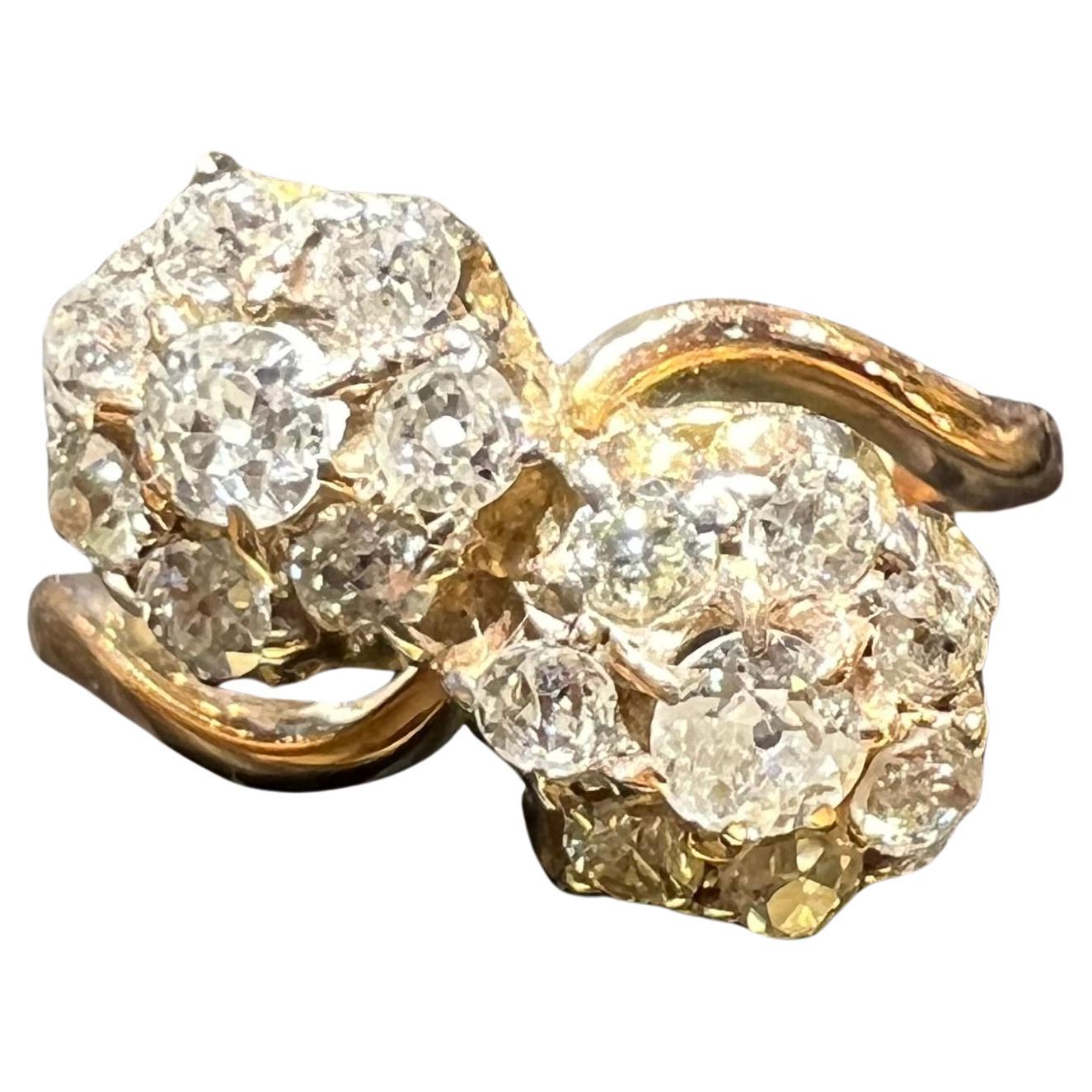 Ring “toi et moi” pave diamonds “antique cut” for 1.20 carat 18 carat gold