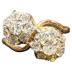 Ring “toi et moi” pave diamonds “antique cut” for 1.20 carat 18 carat gold