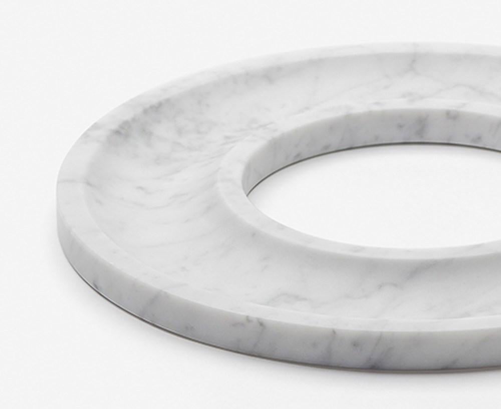 Spanish “Marblelous Ring Tray” White Carrara Marble Minimalist Tray by Aparentment For Sale