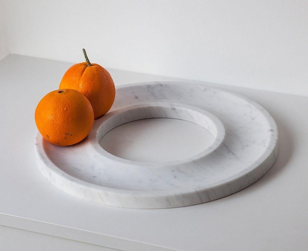 Polished “Marblelous Ring Tray” White Carrara Marble Minimalist Tray by Aparentment For Sale