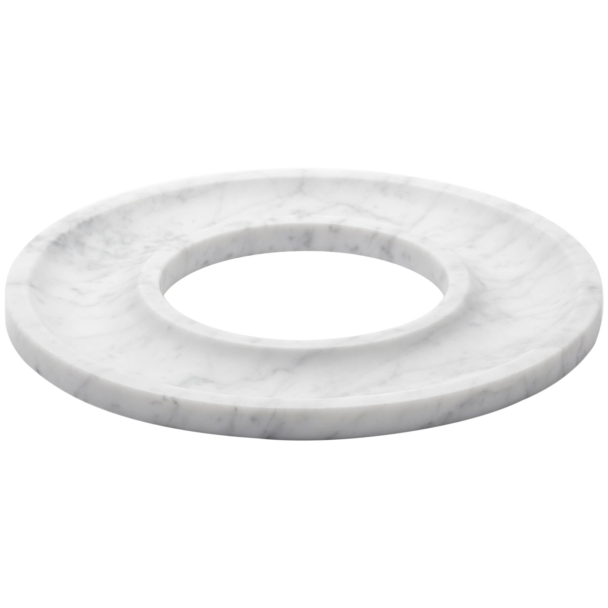 “Marblelous Ring Tray” White Carrara Marble Minimalist Tray by Aparentment For Sale