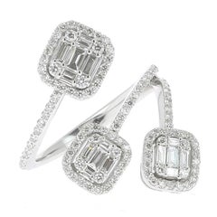 1.08 carats GVS Round/Baguette Diamond Ring Trilogy Illusion Emerald-Cut 18KGold
