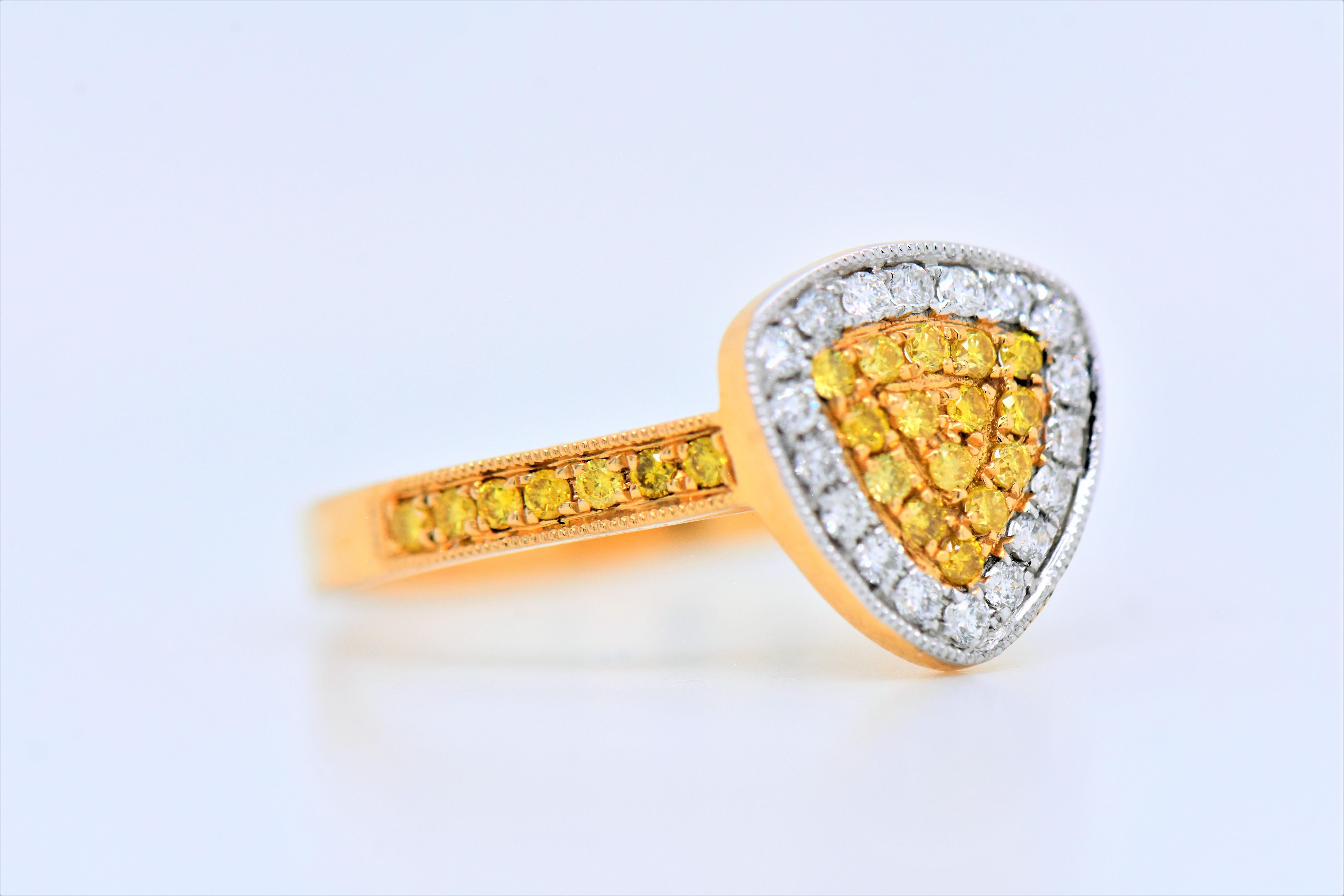 Contemporary Ring Two-Tone Gold Triangle Natural Fancy Yellow Diamonds