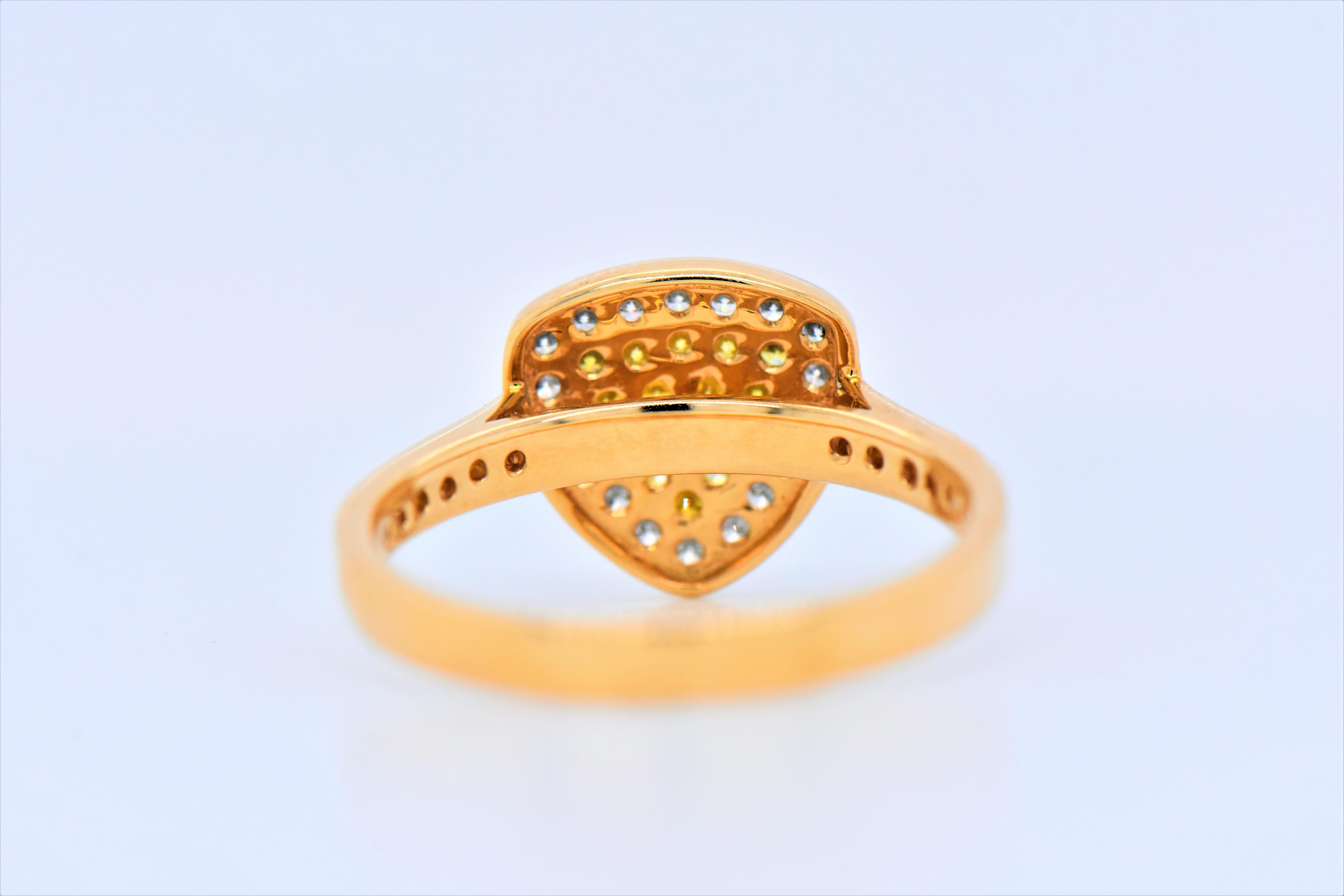 Round Cut Ring Two-Tone Gold Triangle Natural Fancy Yellow Diamonds