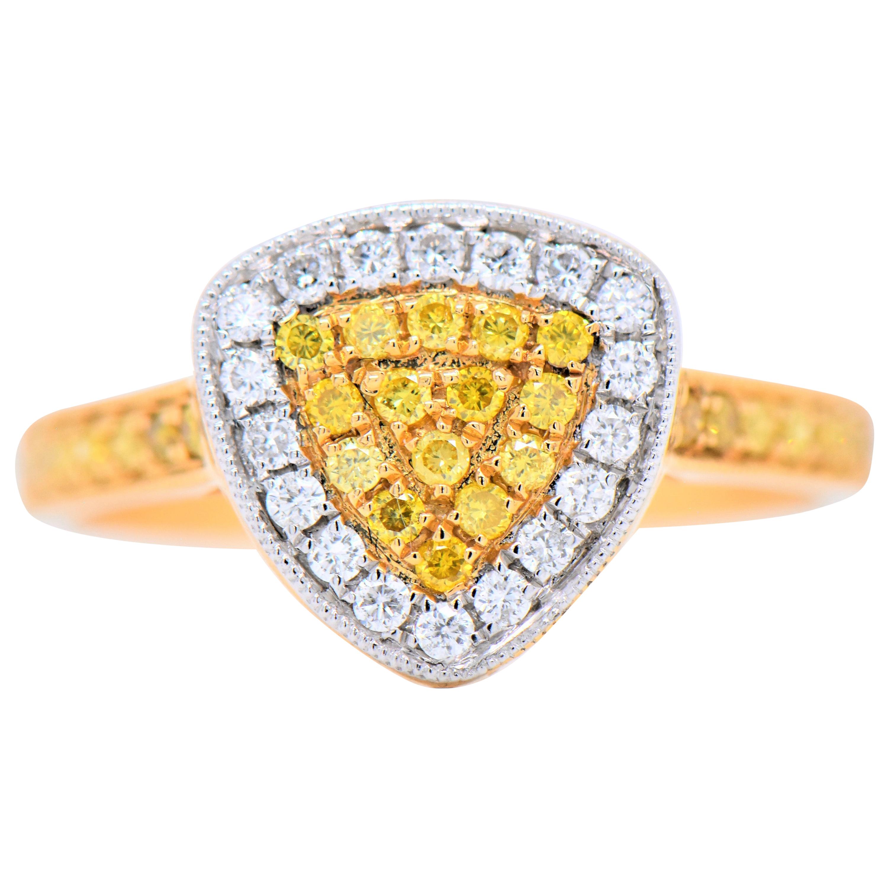 Ring Two-Tone Gold Triangle Natural Fancy Yellow Diamonds
