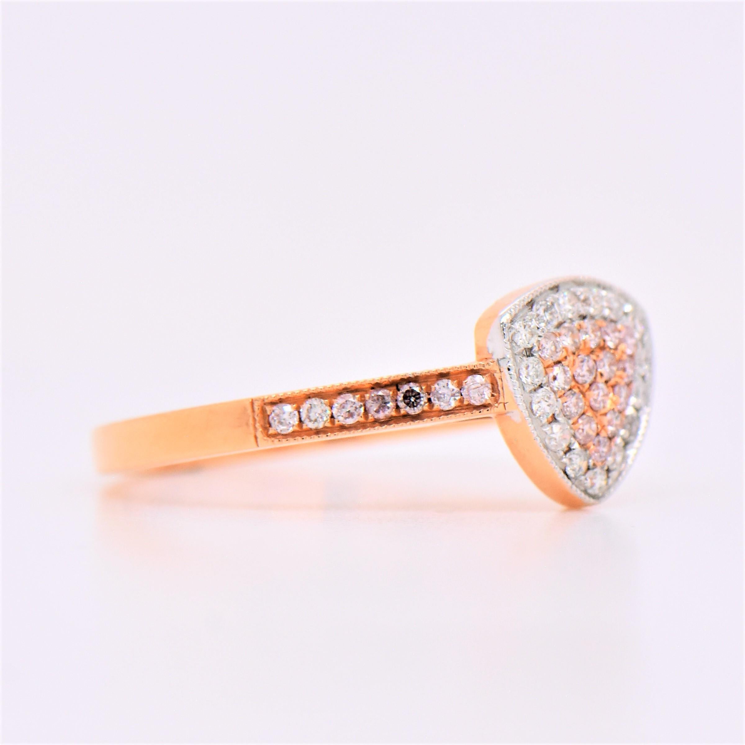 Contemporary Ring Two-Tone Gold Triangle Shaped Natural Fancy Pink Diamond