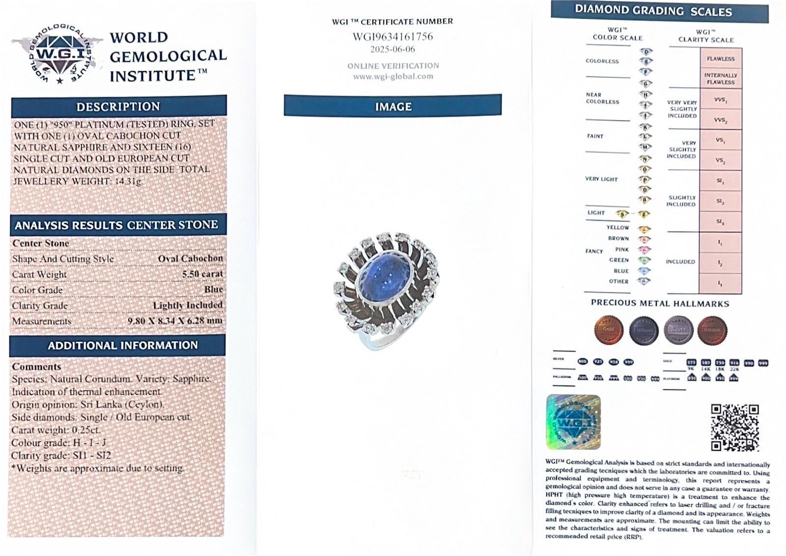 Bague vintage en saphir bleu cabochon (Cylan, non chauffé, naturel, non chauffé) et diamant Pour femmes en vente