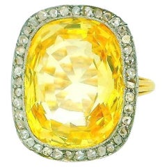 18K Rose Gold & Platinum 19.06ct Yellow Sapphire Diamond Bezel Ring