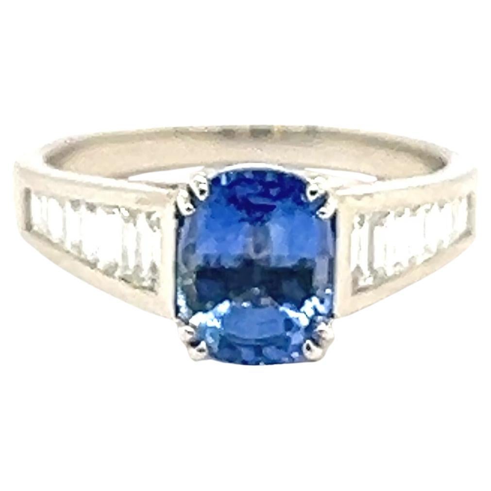 Ring White Gold 18 Carats Certified Sapphire and Diamonds For Sale