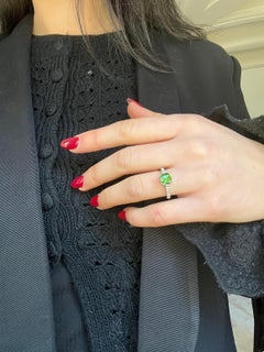 Ring White Gold 18 Carats Cushion Cut Tourmaline and Diamonds