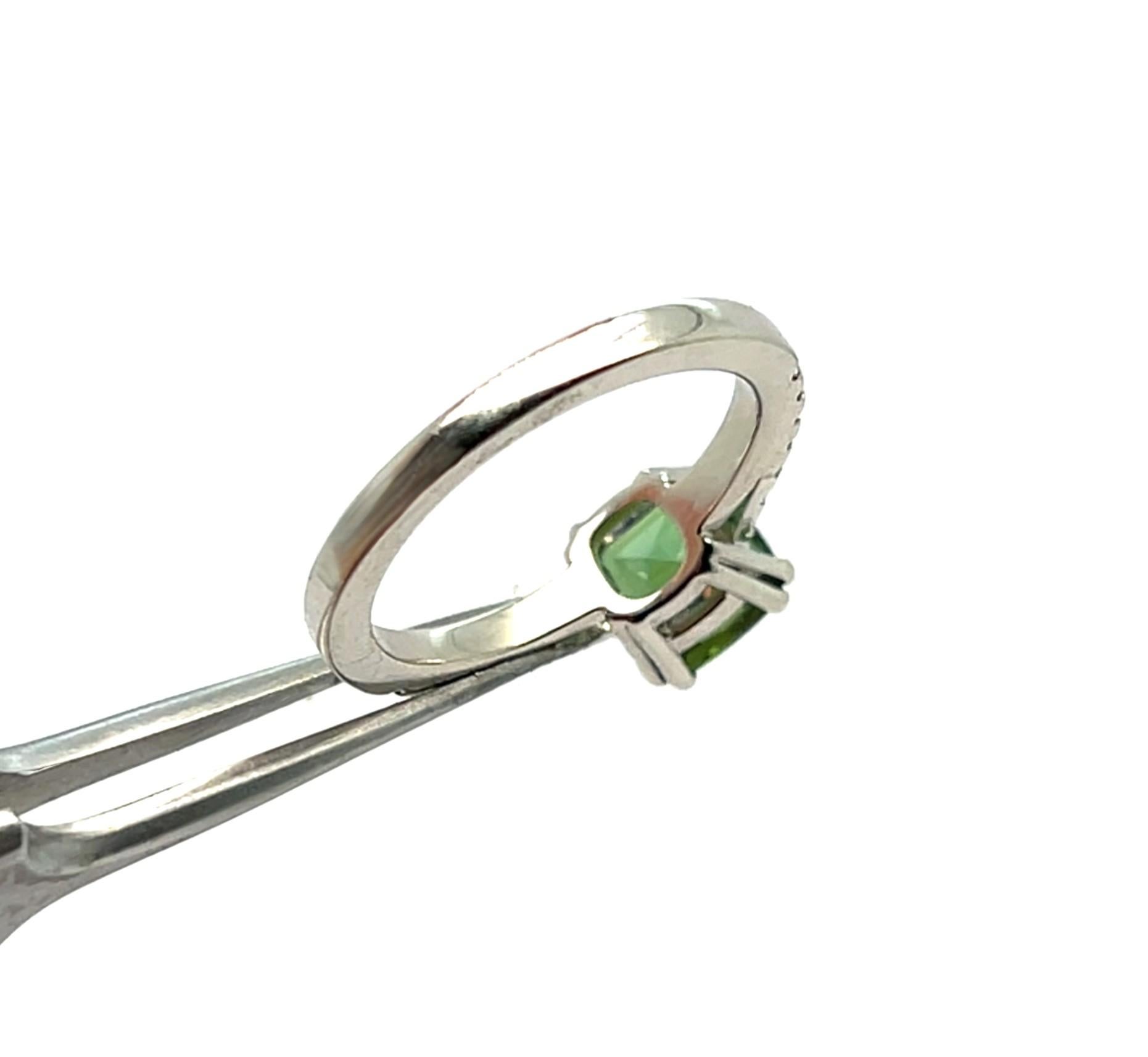 Bague or blanc 18 carats Tourmaline taille coussin et diamants Neuf - En vente à Vannes, FR