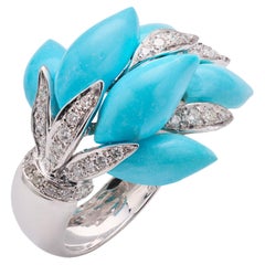 Ring White Gold 18kt with Turquoise and Diamonds 1, 20 Carat