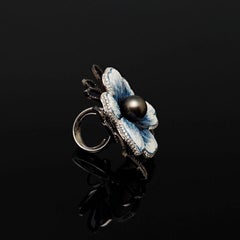 Sicis 18K White Gold Micro Mosaic Ring with Tahitian Pearl & Black Diamonds