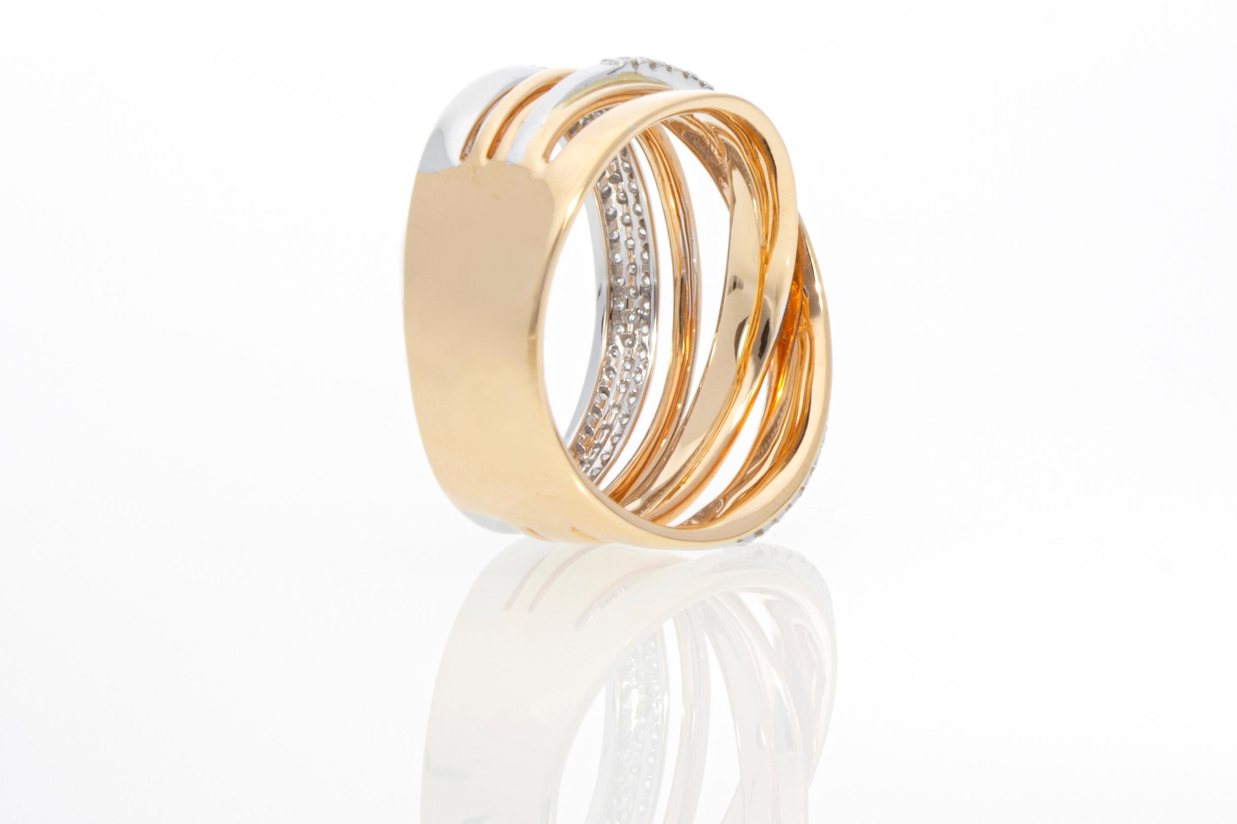 Ring with 0.39 Ct of Diamonds, Crossed Model in 18 Kt Rose Gold For Sale 4