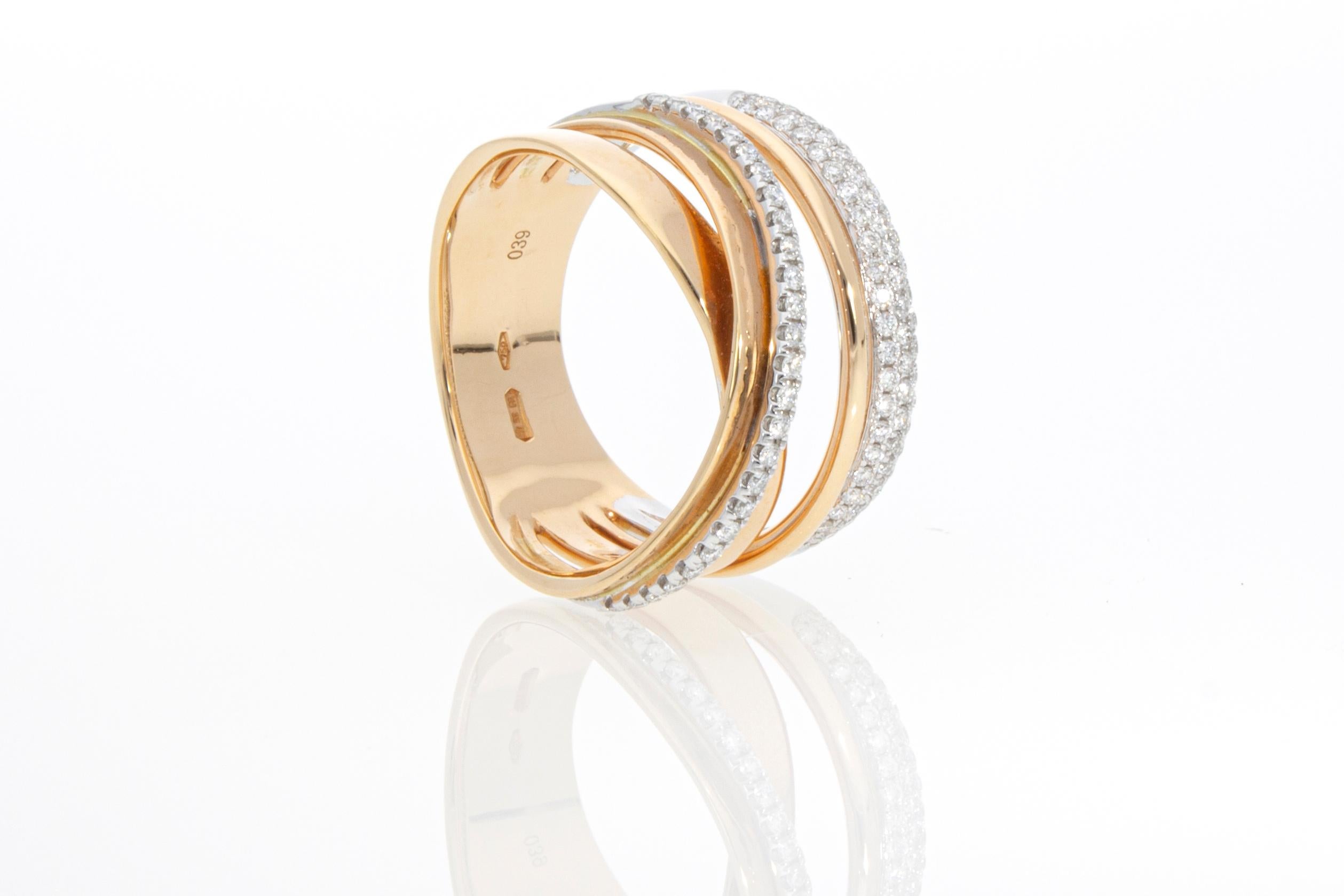 Ring with 0.39 Ct of Diamonds, Crossed Model in 18 Kt Rose Gold For Sale 5