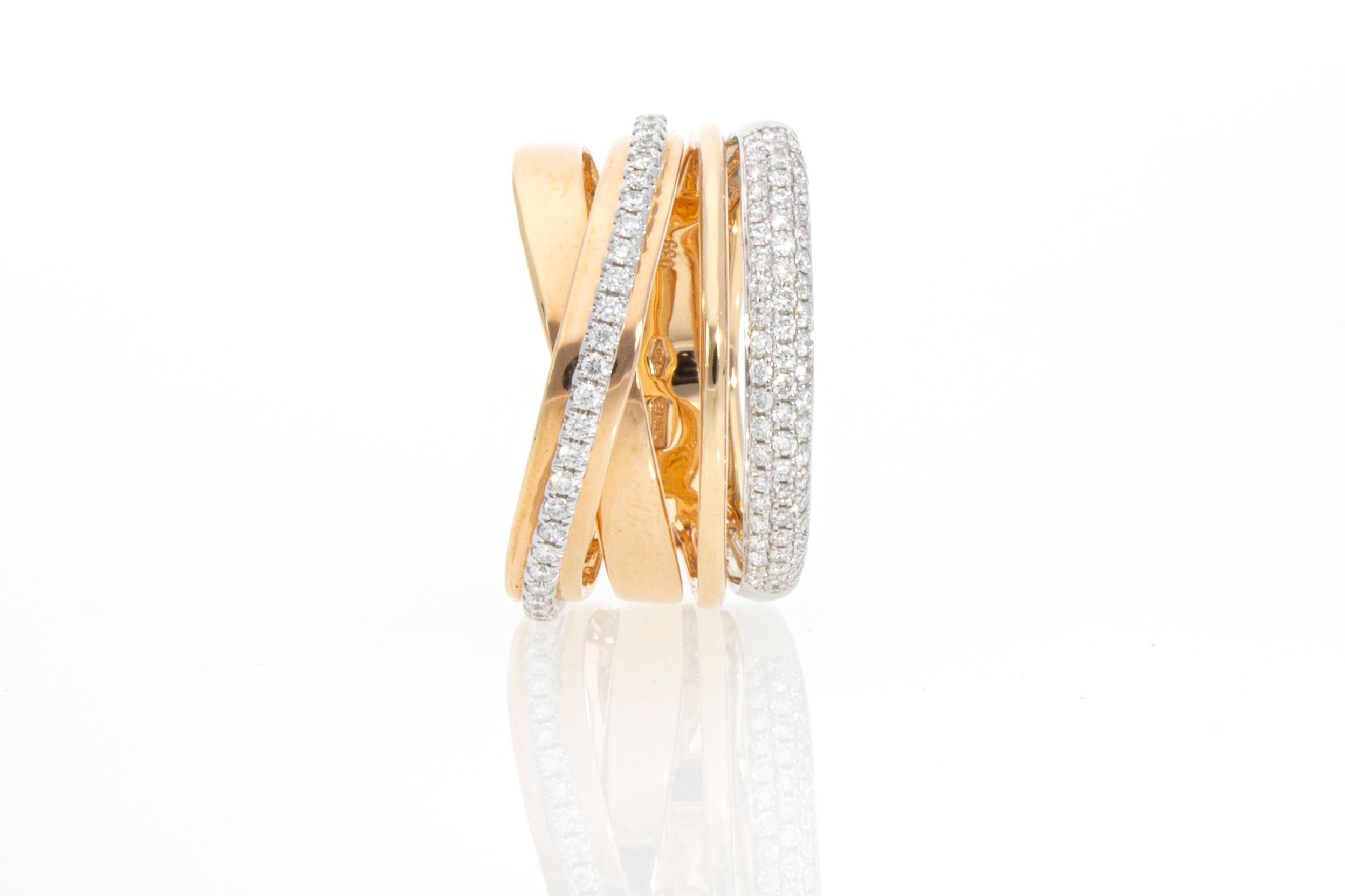 Ring with 0.39 Ct of Diamonds, Crossed Model in 18 Kt Rose Gold For Sale 6