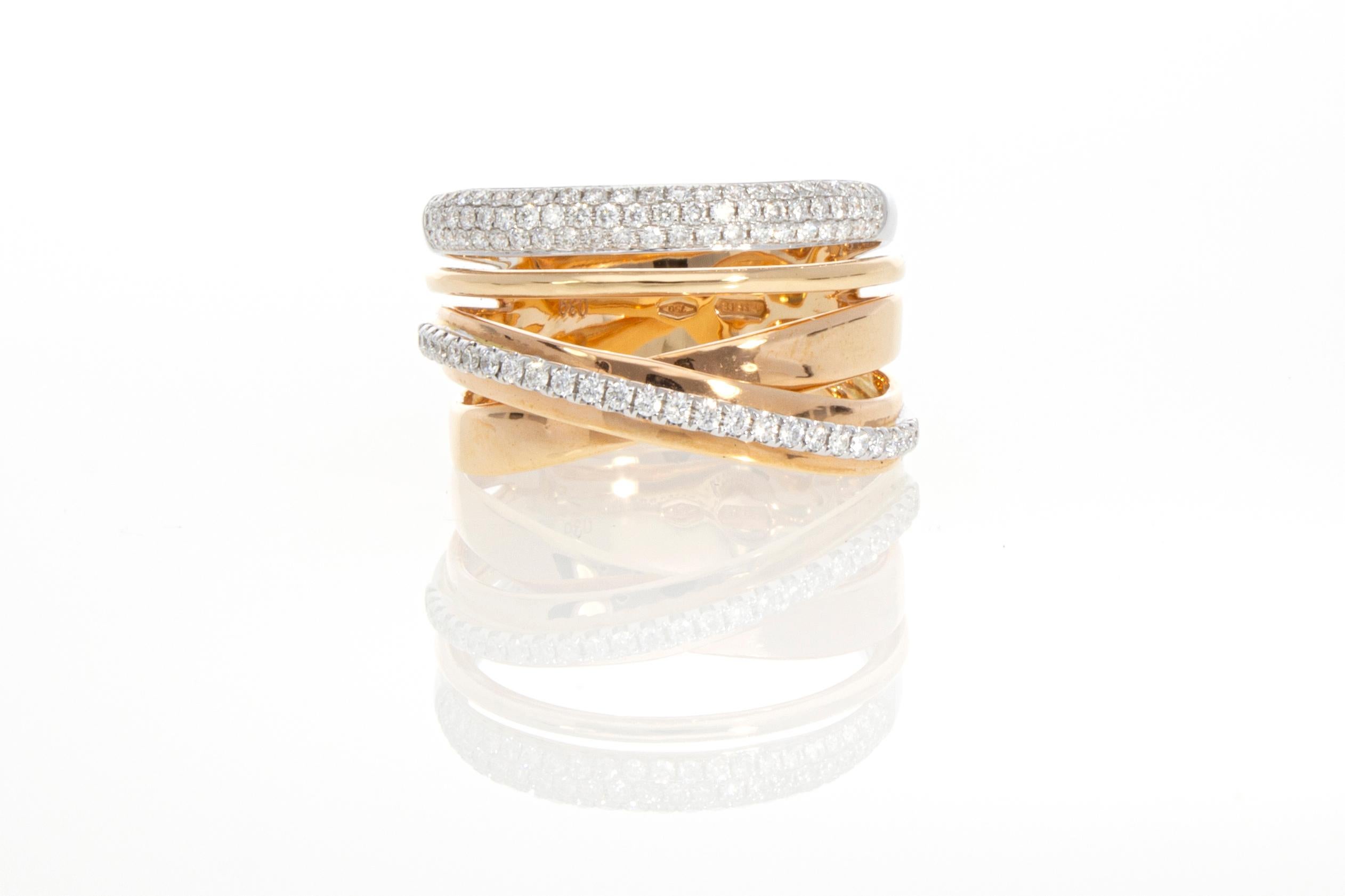 Ring with 0.39 Ct of Diamonds, Crossed Model in 18 Kt Rose Gold For Sale 8