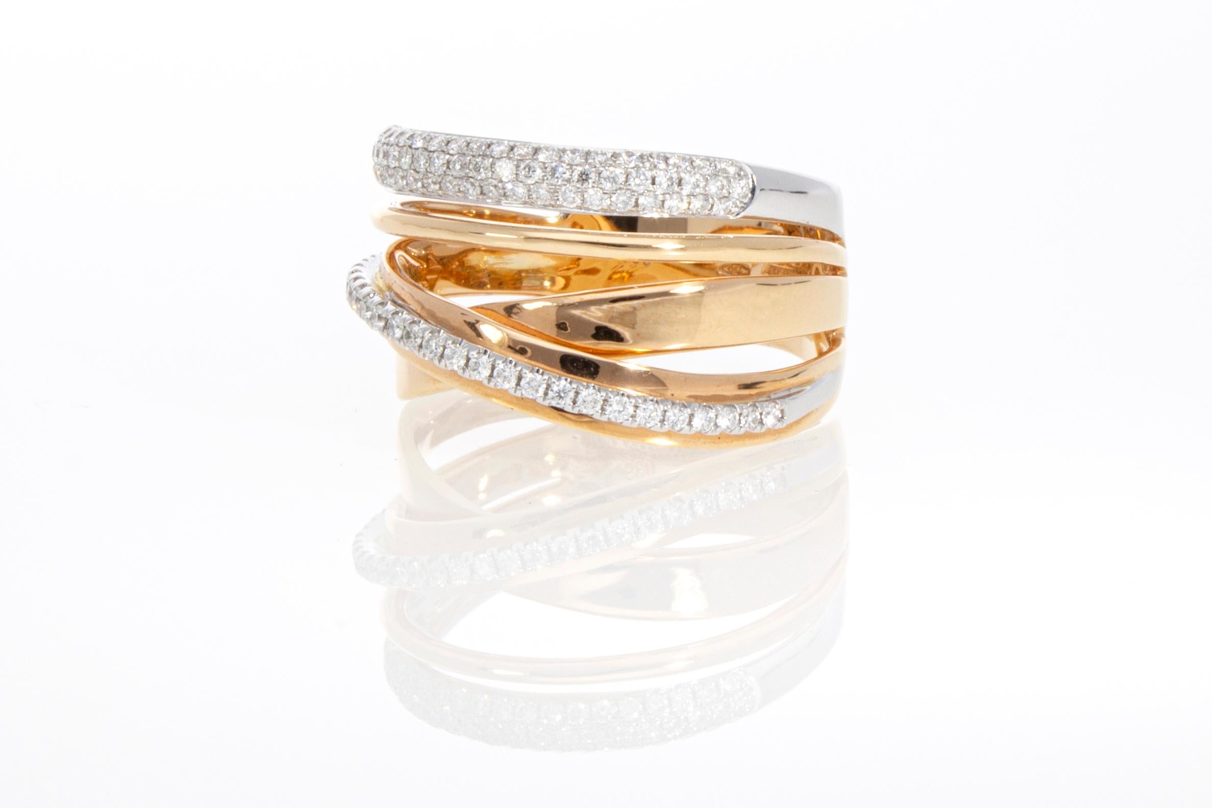 Ring with 0.39 Ct of Diamonds, Crossed Model in 18 Kt Rose Gold For Sale 9