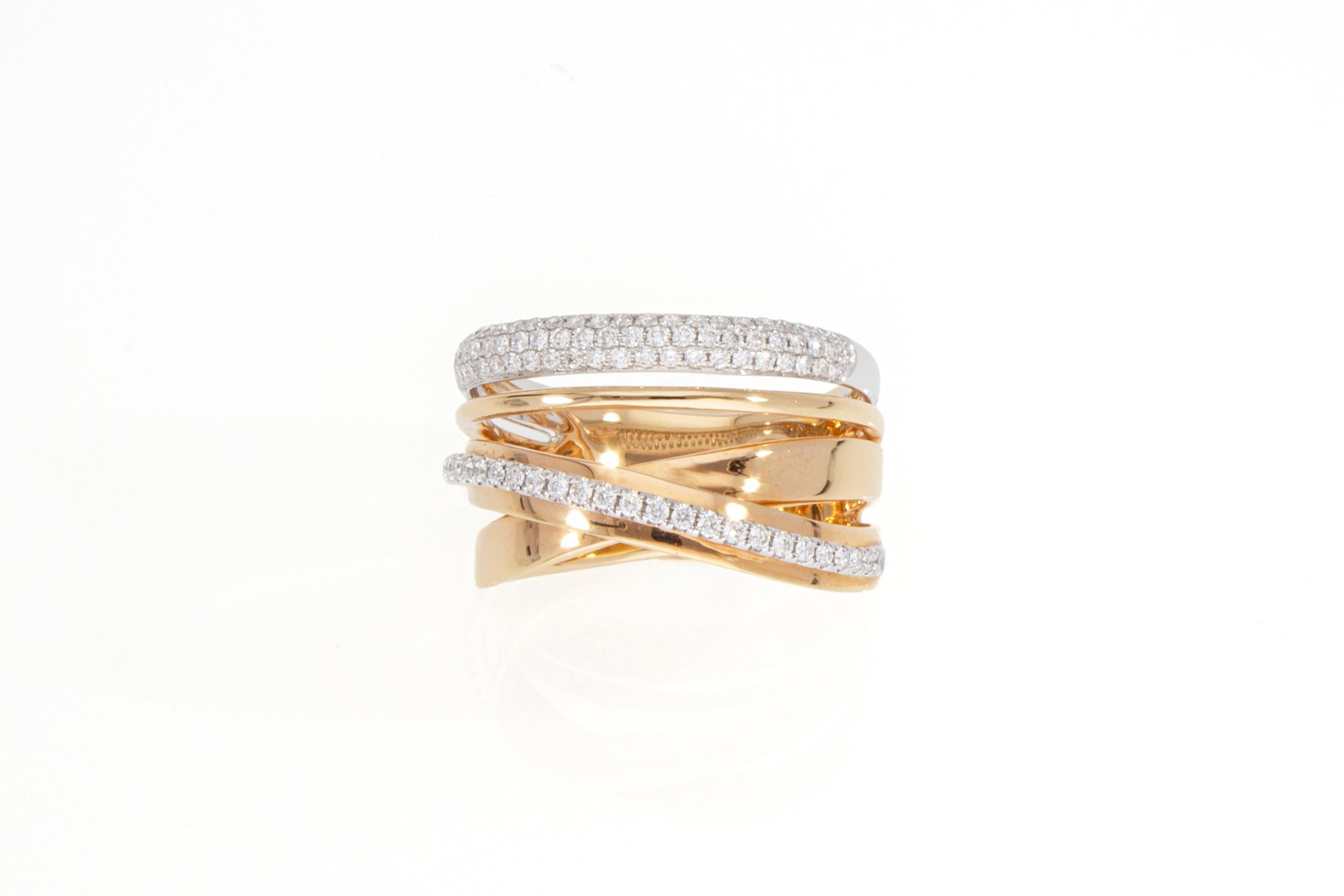 Ring with 0.39 Ct of Diamonds, Crossed Model in 18 Kt Rose Gold For Sale 14