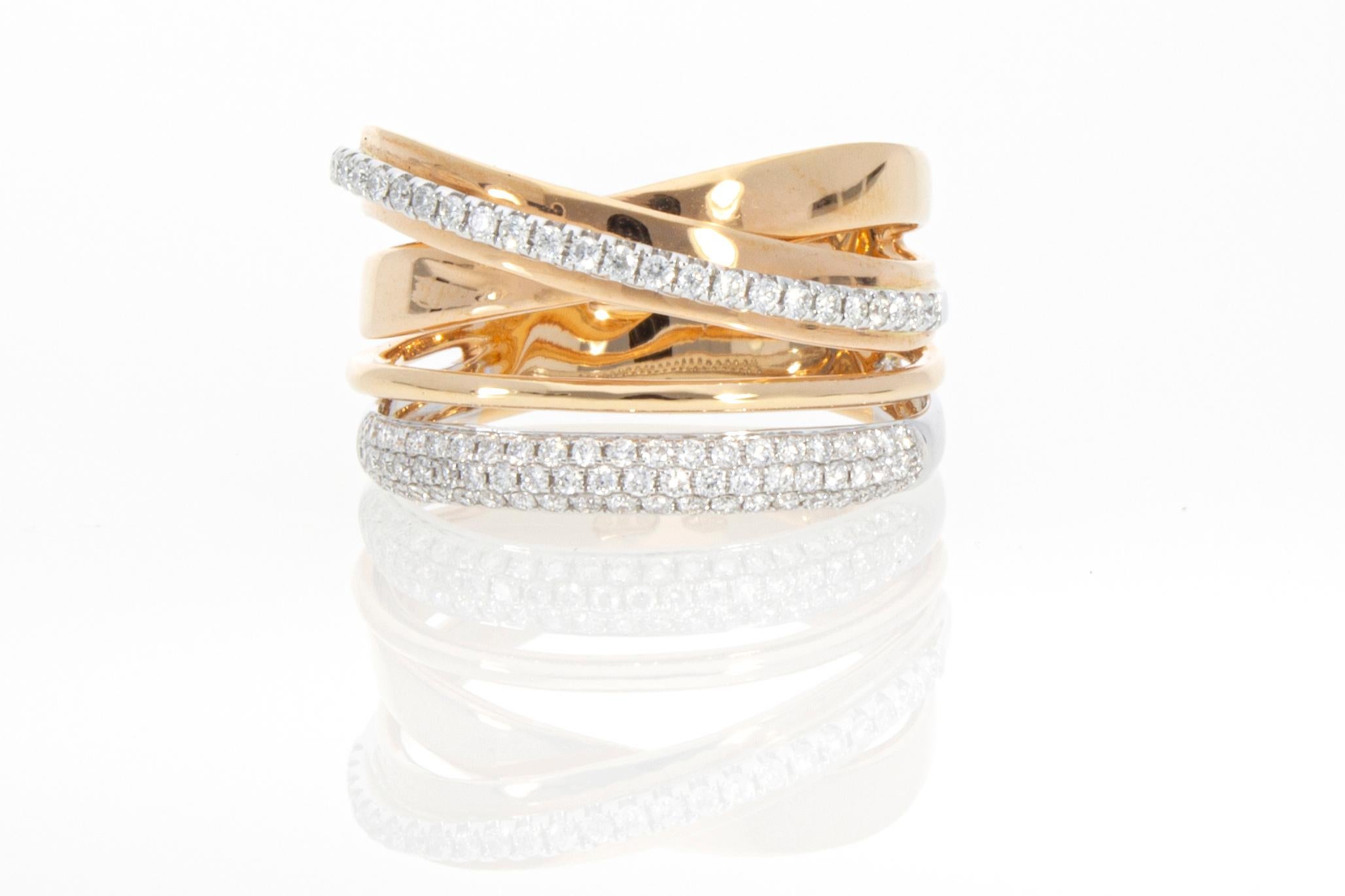 Taille brillant Bague croisée en or rose 18 carats avec 0,39 carat de diamants, modèle croisé en vente