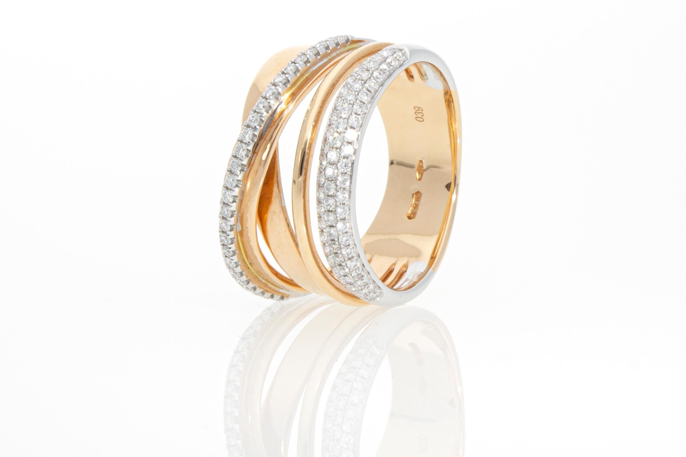 Women's Ring with 0.39 Ct of Diamonds, Crossed Model in 18 Kt Rose Gold For Sale
