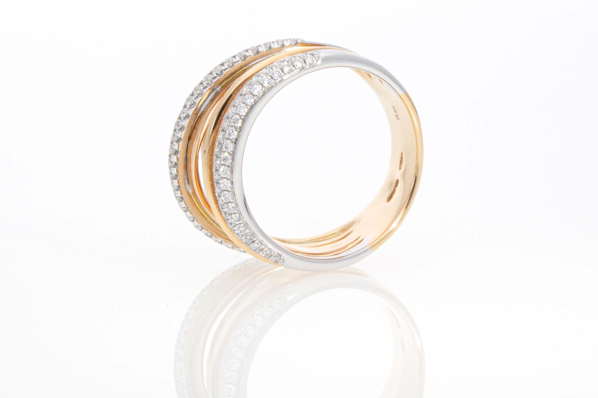 Ring with 0.39 Ct of Diamonds, Crossed Model in 18 Kt Rose Gold For Sale 1