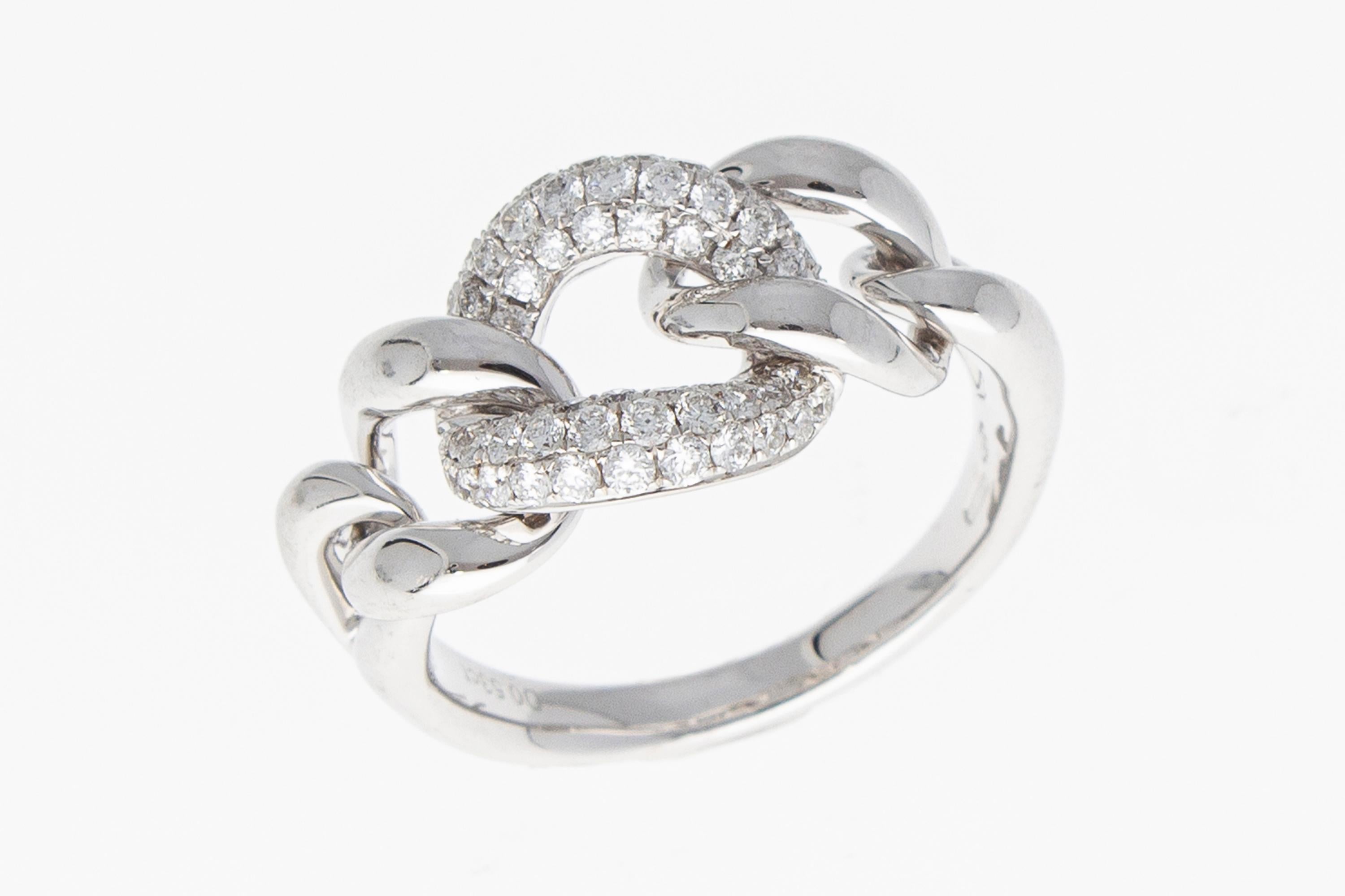 Ring with 0.52 ct of Diamonds on a Groumette Chain link 18 Kt Gold Made in Italy For Sale 8