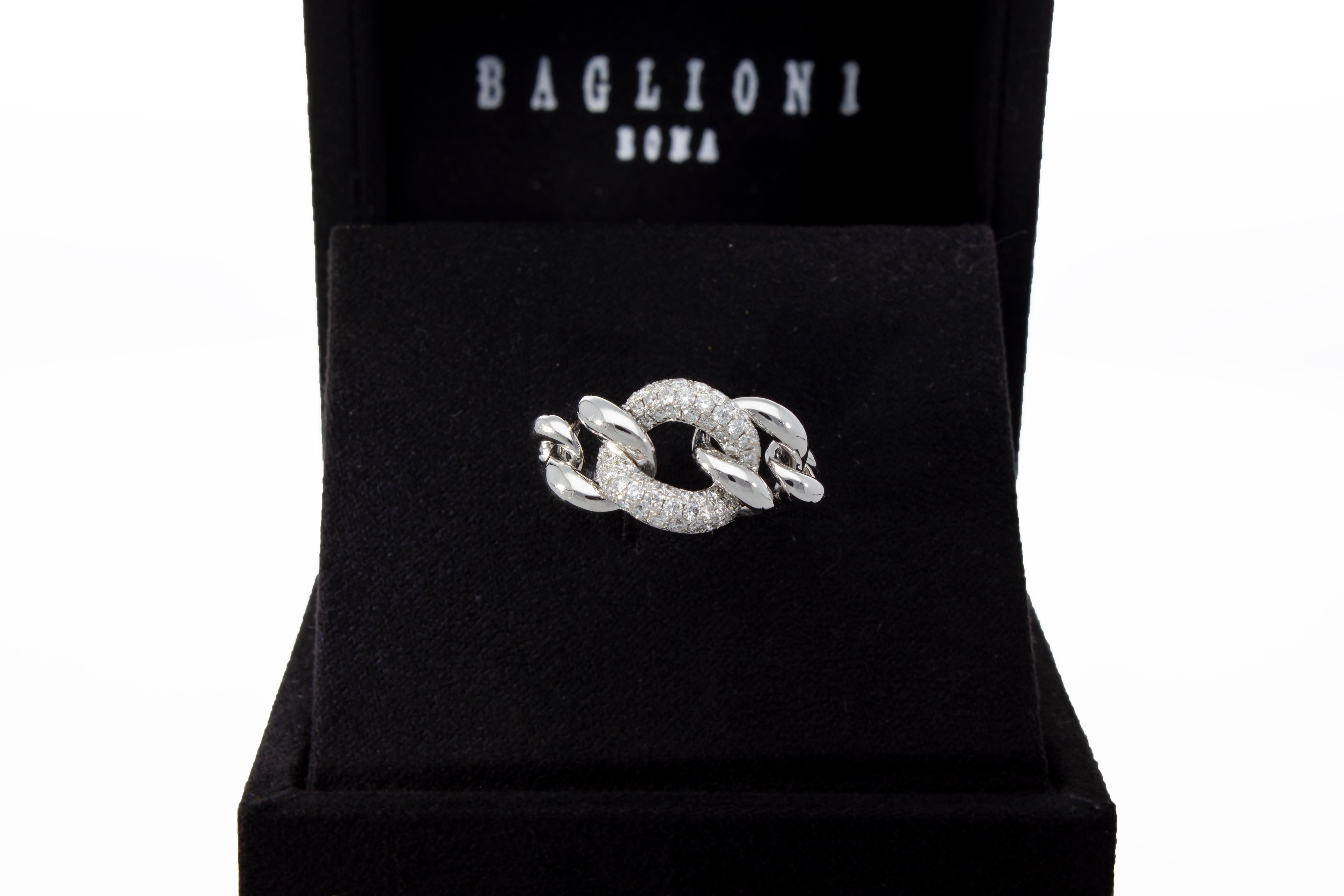 Modern Ring with 0.52 ct of Diamonds on a Groumette Chain link 18 Kt Gold Made in Italy For Sale