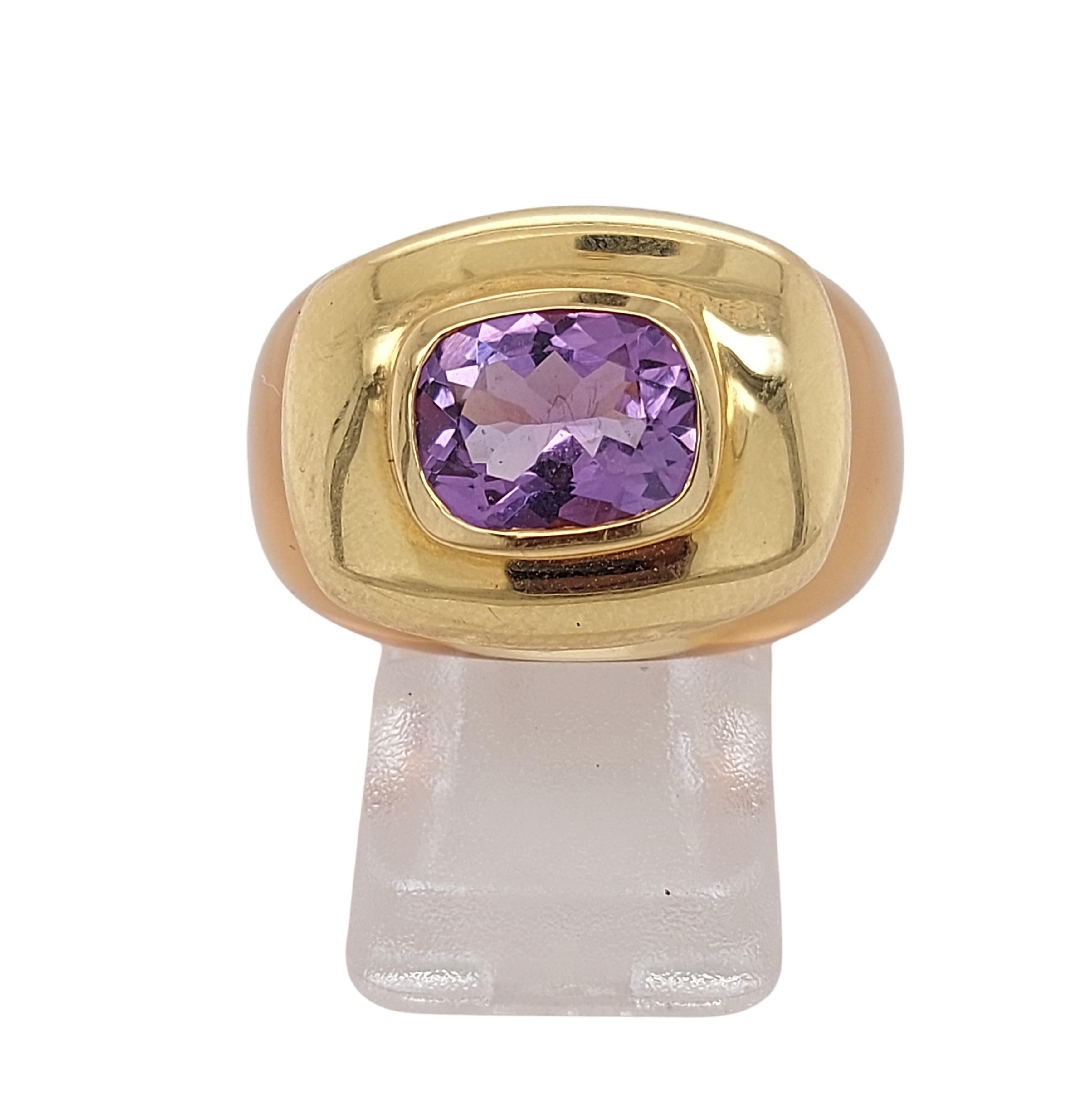 Artisan Ring with 18kt Yellow Gold & Approx. 3ct Purple Semi Precious Stone For Sale