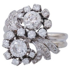 Ring with 2 Old European Cut Diamonds Approx. 1 Ct Each
