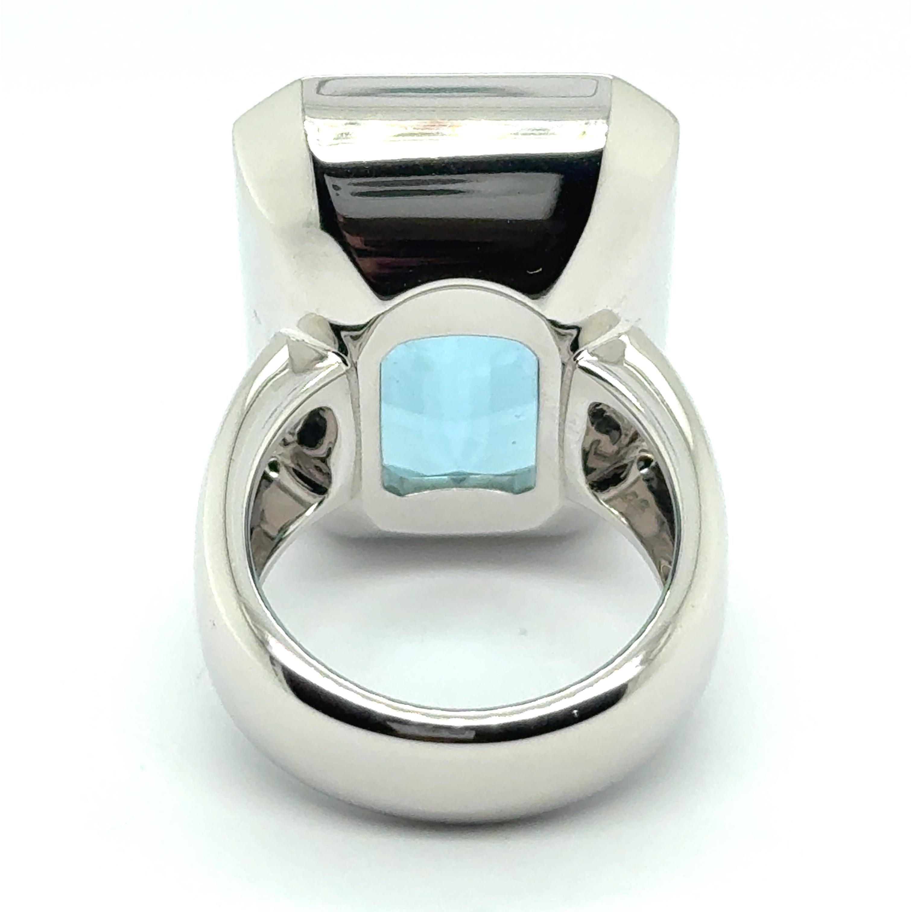 Ring with 24.55 Carat Blue Aquamarine in 18 Karat White Gold by Gübelin For Sale 5