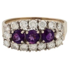 Ring with 3 Amethysts and 16 Brilliant-Cut Diamonds Total Approx. 1.2 Ct