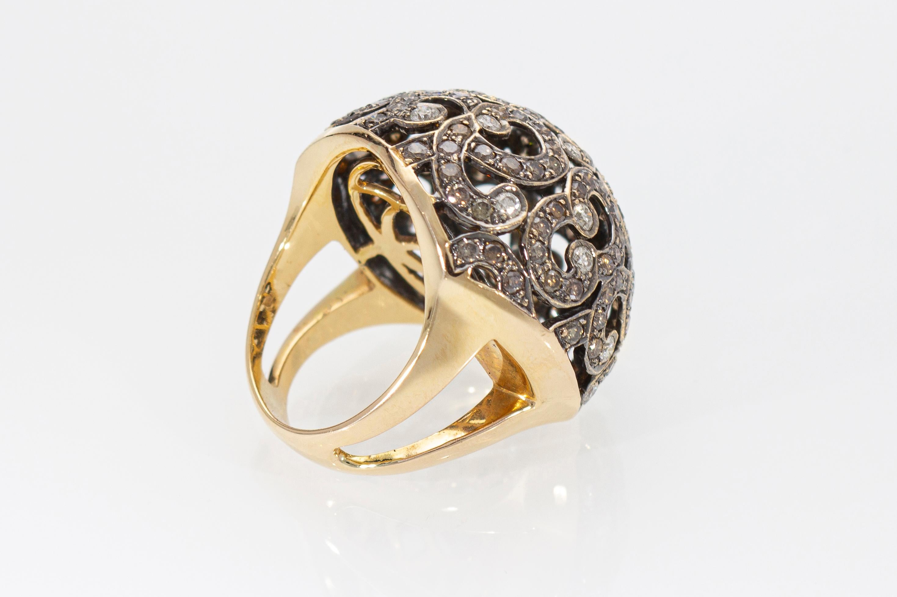 Ring with 3.20ct of Brown Diamonds and 0.85ct of White Diamonds, Gold 18 Karat For Sale 5