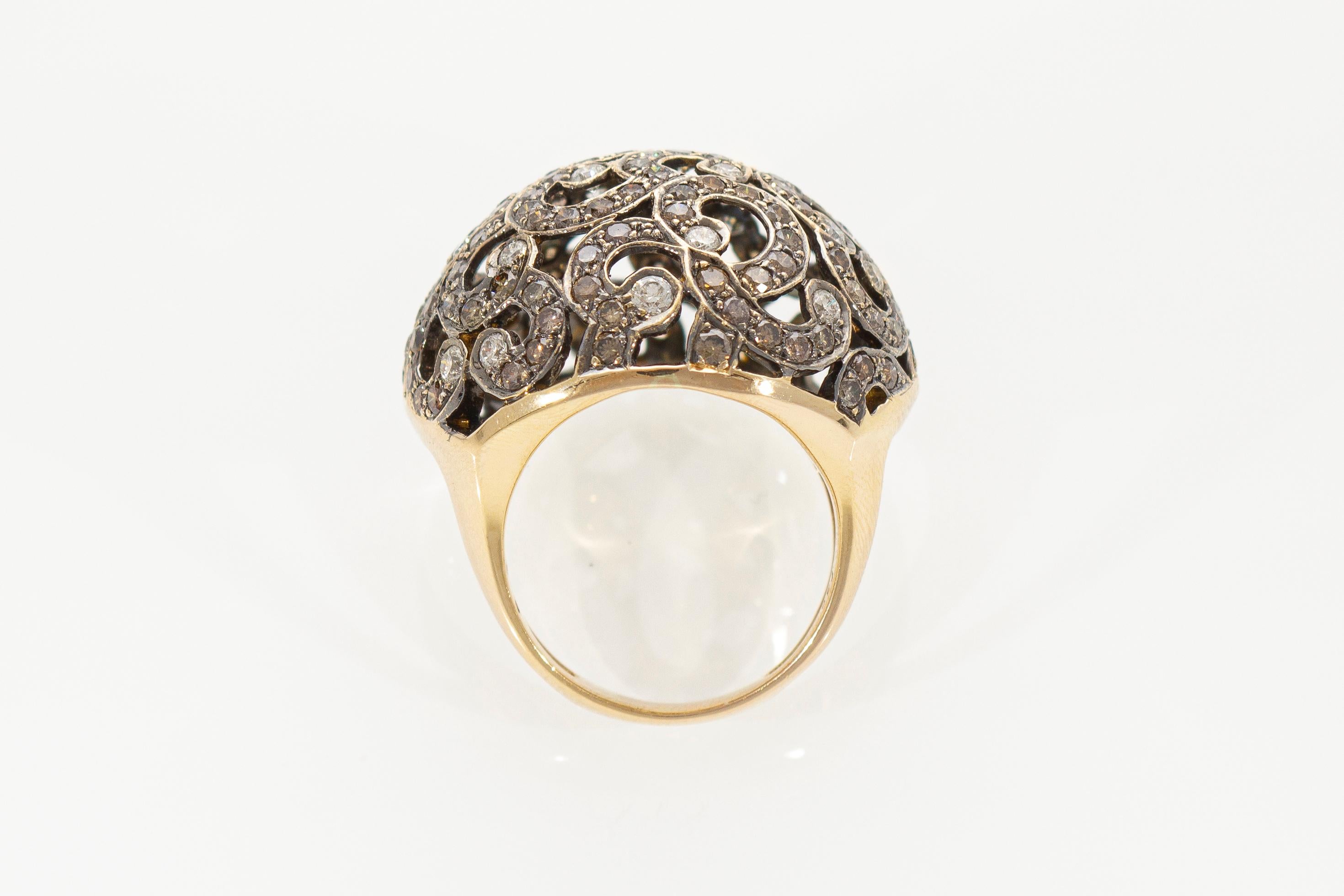 Ring with 3.20ct of Brown Diamonds and 0.85ct of White Diamonds, Gold 18 Karat For Sale 9
