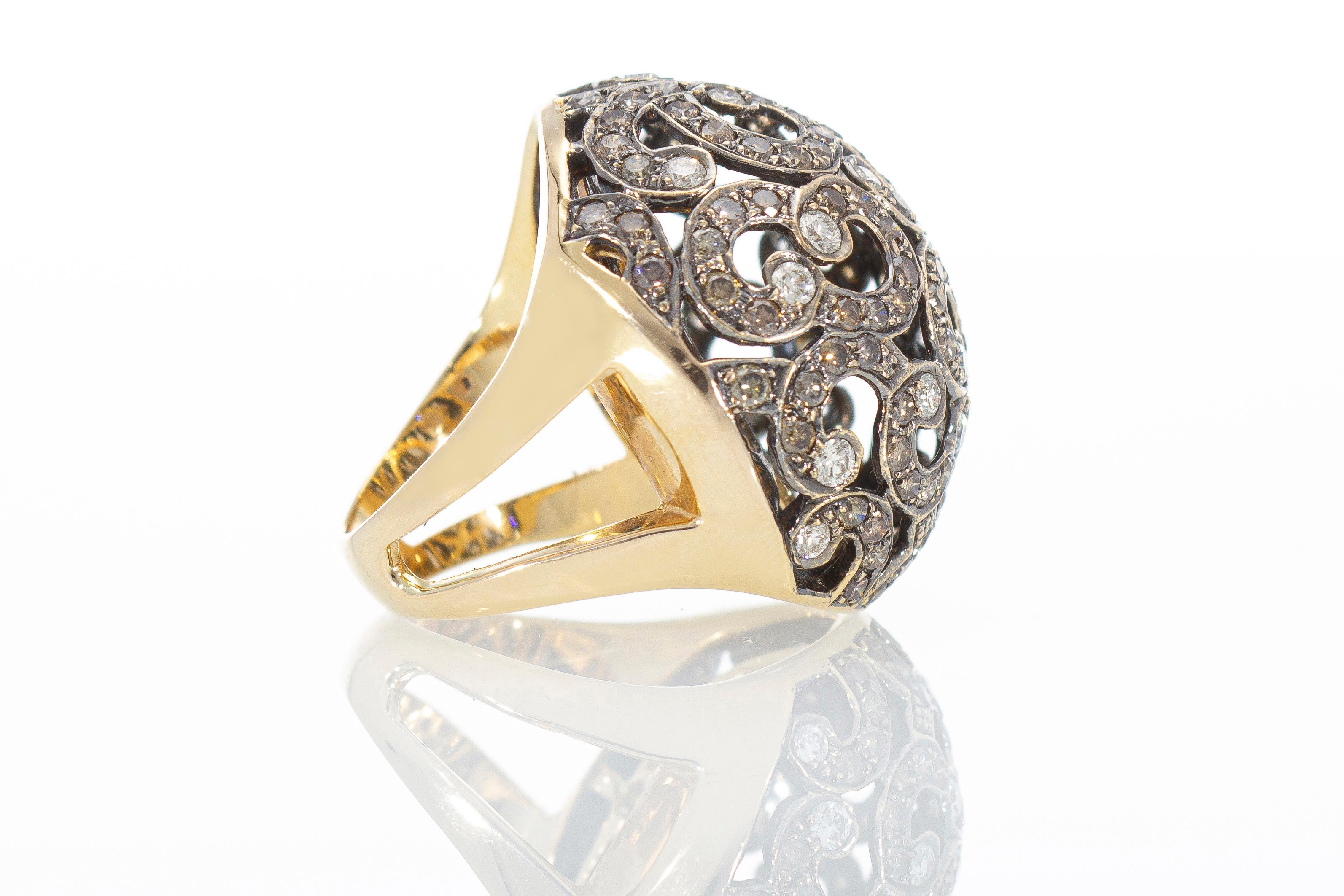 Ring with 3.20ct of Brown Diamonds and 0.85ct of White Diamonds, Gold 18 Karat In New Condition For Sale In Rome, IT